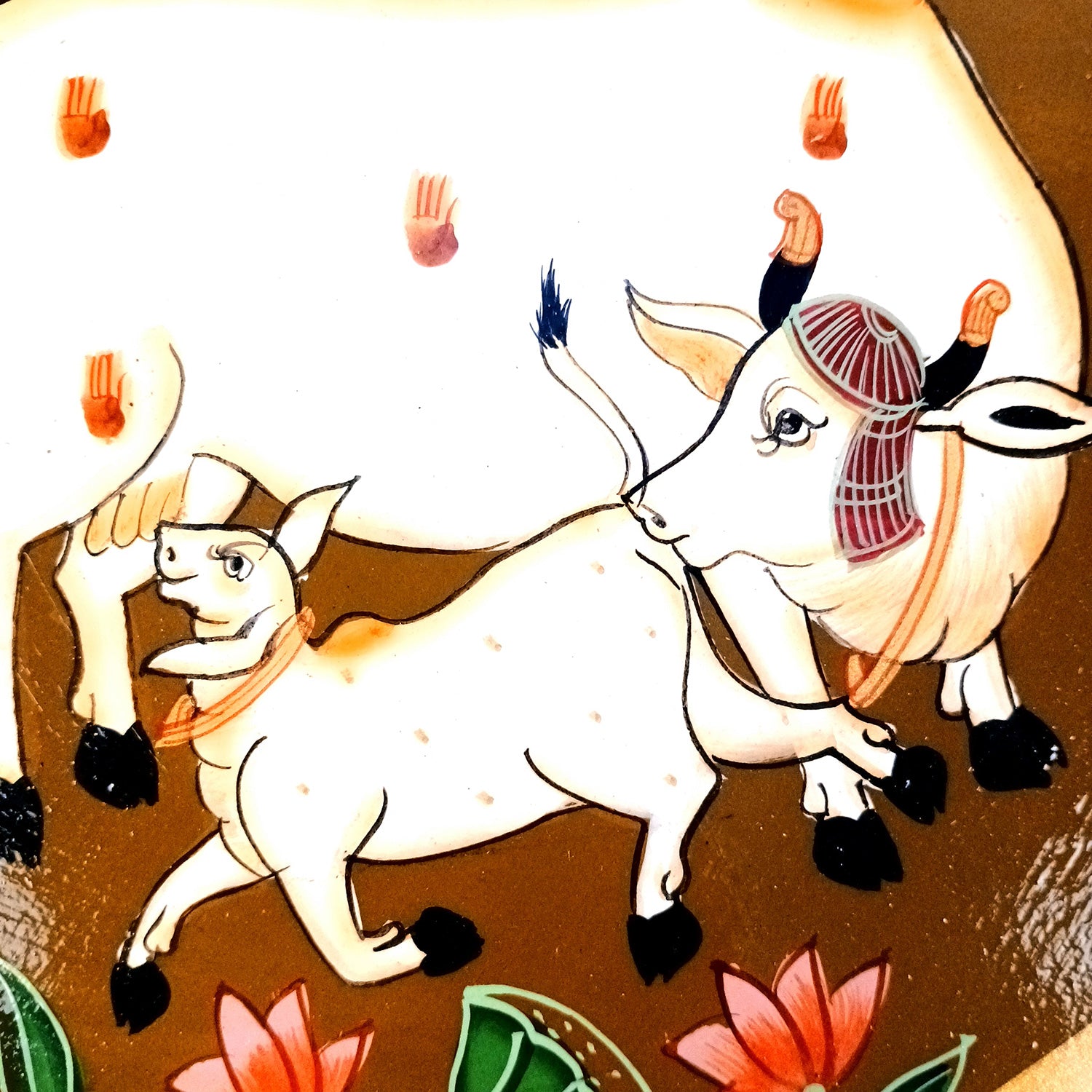 Wall Plate | Wooden Wall Hanging Plates - Pichwai Cow Wall Art - For Home Decor, Living Room, Bedroom, Office | Gift for Wedding, Housewarming - 10 Inch - Apkamart #Colour_Brown