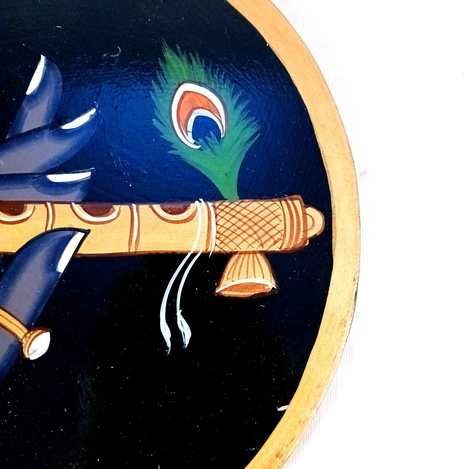Wall Plate | Wooden Pichwai Wall Hanging Plates - Krishna Bansuri In Hand Wall Art - For Home Decor, Living Room, Office | Gift for Housewarming, Festivals - 10 Inch - Apkamart #Colour_Black