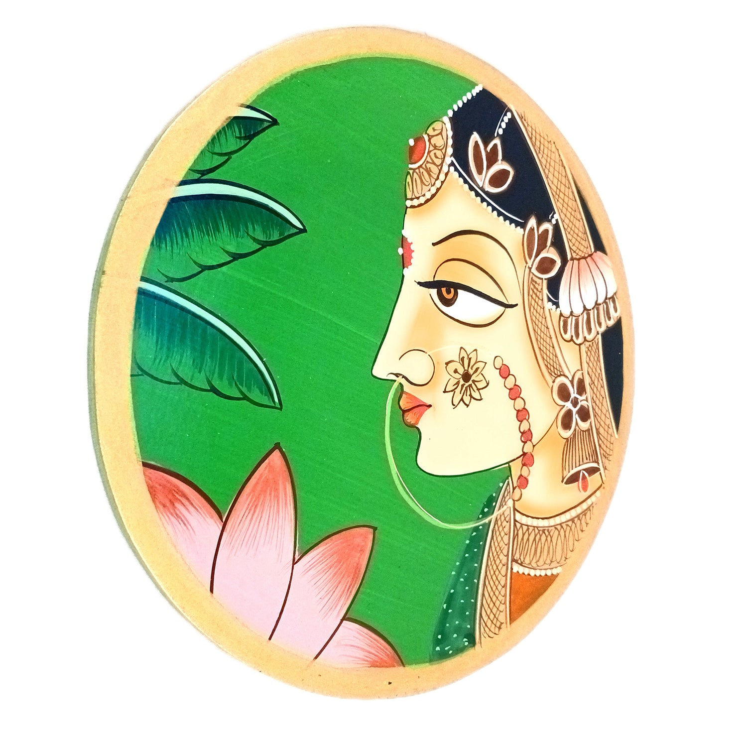 Wall Plate | Wooden Wall Hanging Plates - Bani Thani Lady Wall Art - For Home Decor, Living Room, Bedroom, Office | Gift for Wedding, Housewarming, Festivals - 10 Inch - Apkamart #Colour_Green
