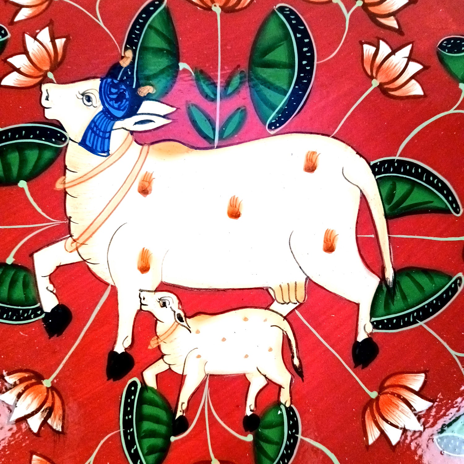 Wall Plate | Wooden Wall Hanging Plates - Pichwai Cow Wall Art - For Home Decor, Living Room, Bedroom, Office | Gift for Wedding, Housewarming & Festivals - 10 Inch - Apkamart #Colour_Red