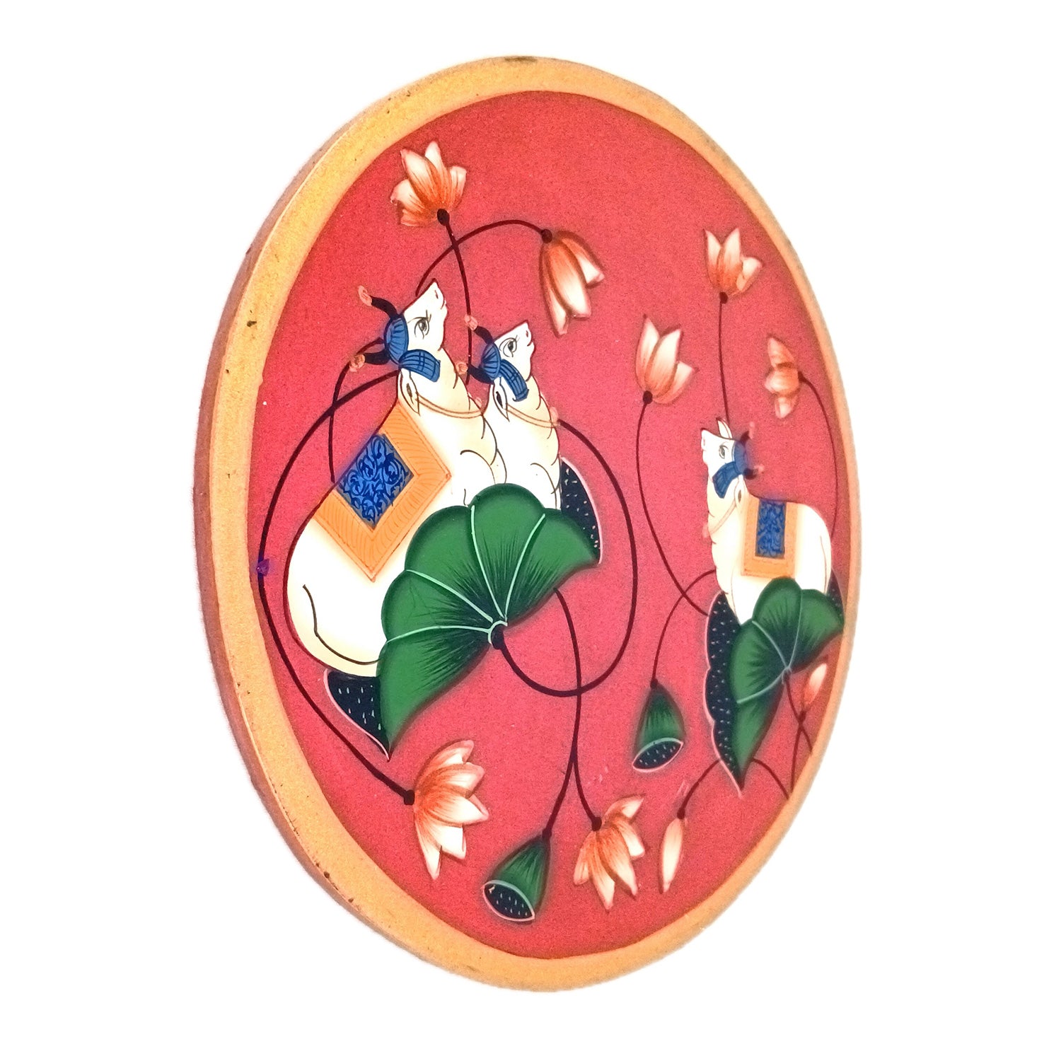 Wall Plate | Wooden Wall Hanging Plates - Pichwai Cow Wall Art - For Home Decor, Living Room, Bedroom, Office | Gift for Wedding, Housewarming, Festivals - 10 Inch - Apkamart #Colour_Red