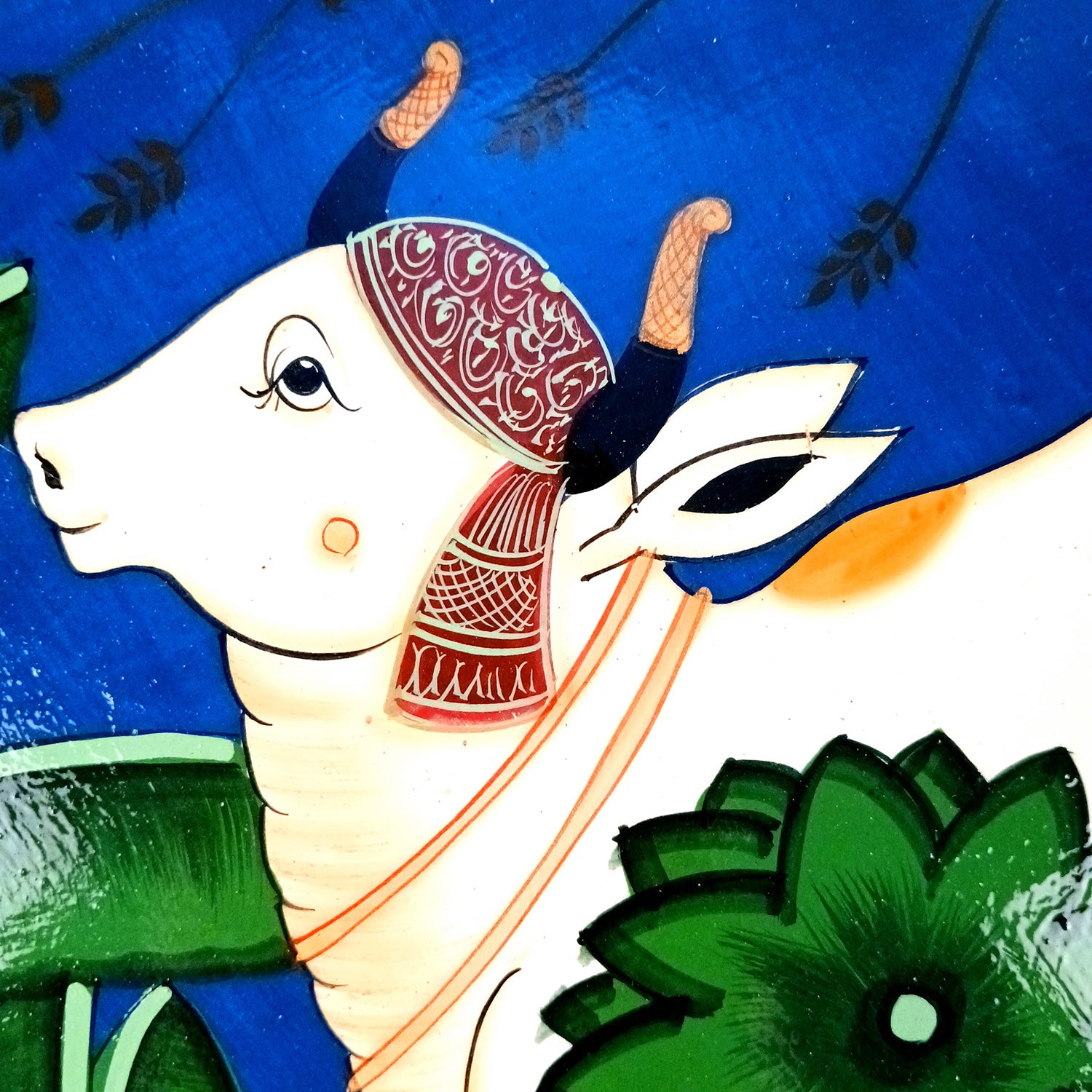 Wall Plate | Wooden Wall Hanging Plates - Pichwai Cow Wall Art - For Home Decor, Living Room, Office | Gift for Wedding, Housewarming, Festivals - 10 Inch - Apkamart #Colour_Blue