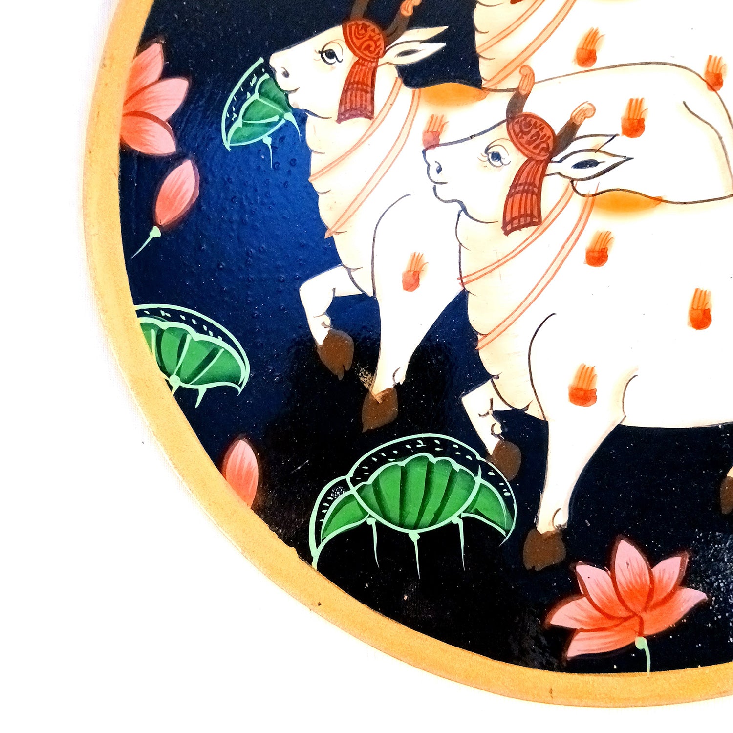 Wall Plate | Wooden Wall Hanging Plates - Pichwai Cow Wall Art - For Home Decor, Living Room, Bedroom | Gift for Wedding, Housewarming, Festivals - 10 Inch - Apkamart #Colour_Black