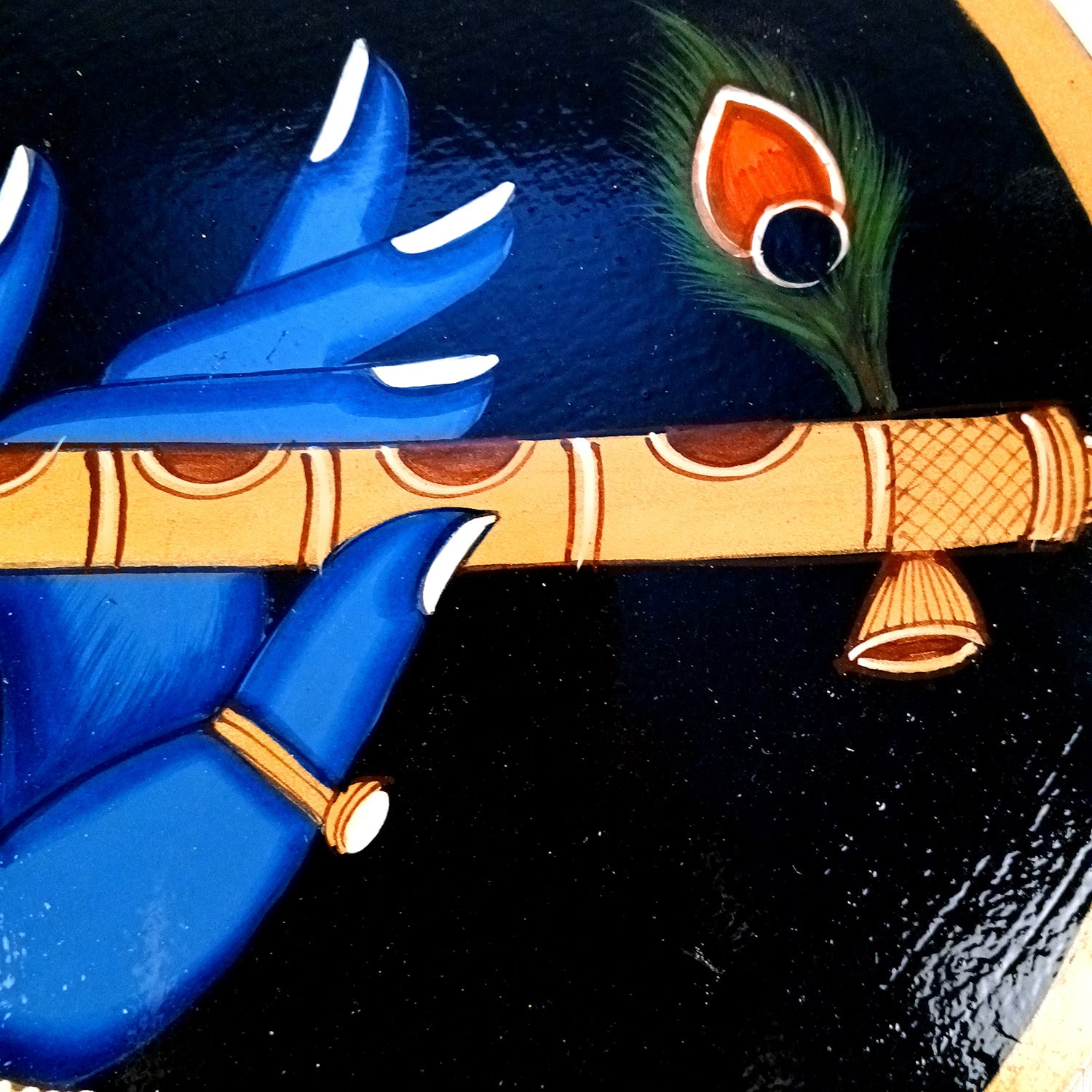 Wall Plate | Wooden Pichwai Wall Hanging Plates - Krishna Bansuri In Hand Wall Art - For Home Decor, Living Room, Office | Gift for Housewarming, Festivals - 10 Inch - Apkamart #Colour_Blue