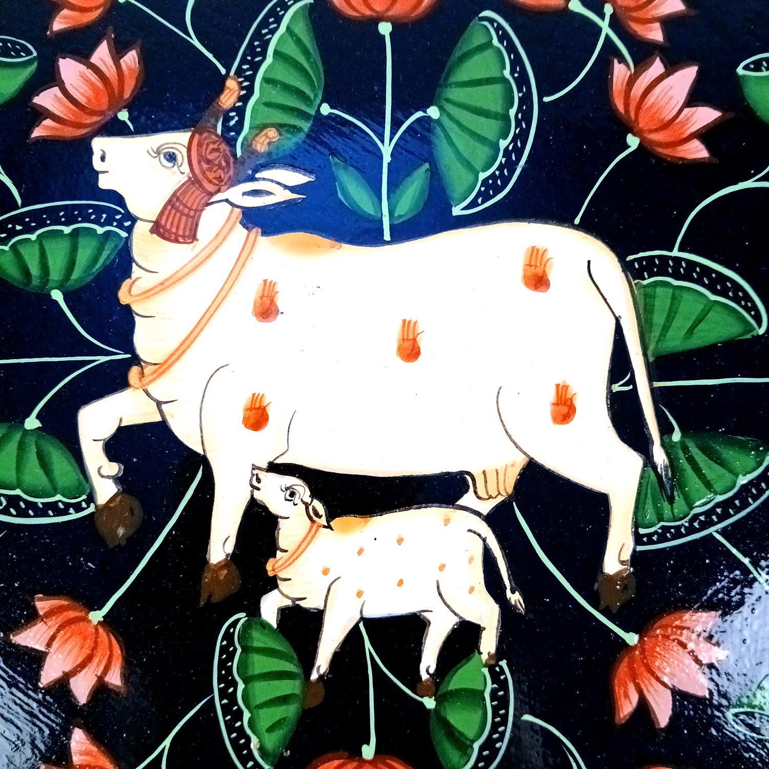 Wall Plate | Wooden Wall Hanging Plates - Pichwai Cow Wall Art - For Home Decor, Living Room, Bedroom, Office | Gift for Wedding, Housewarming & Festivals - 10 Inch - Apkamart #Colour_Black