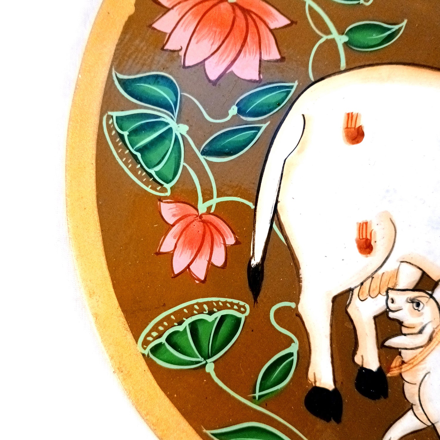 Wall Plate | Wooden Wall Hanging Plates - Pichwai Cow Wall Art - For Home Decor, Living Room, Bedroom, Office | Gift for Wedding, Housewarming - 10 Inch - Apkamart #Colour_Brown