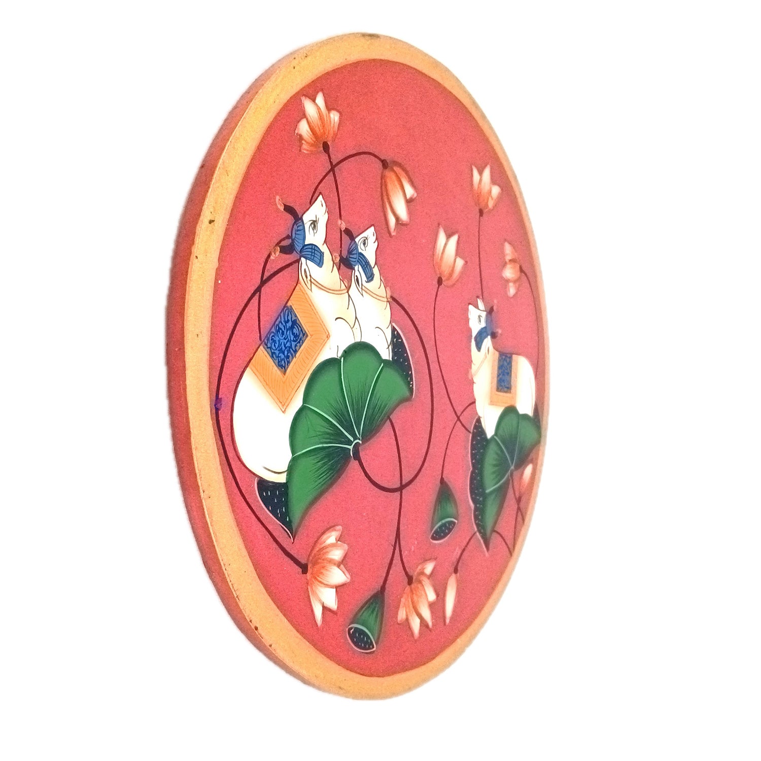 Wall Plate | Wooden Wall Hanging Plates - Pichwai Cow Wall Art - For Home Decor, Living Room, Bedroom, Office | Gift for Wedding, Housewarming, Festivals - 10 Inch - Apkamart #Colour_Red