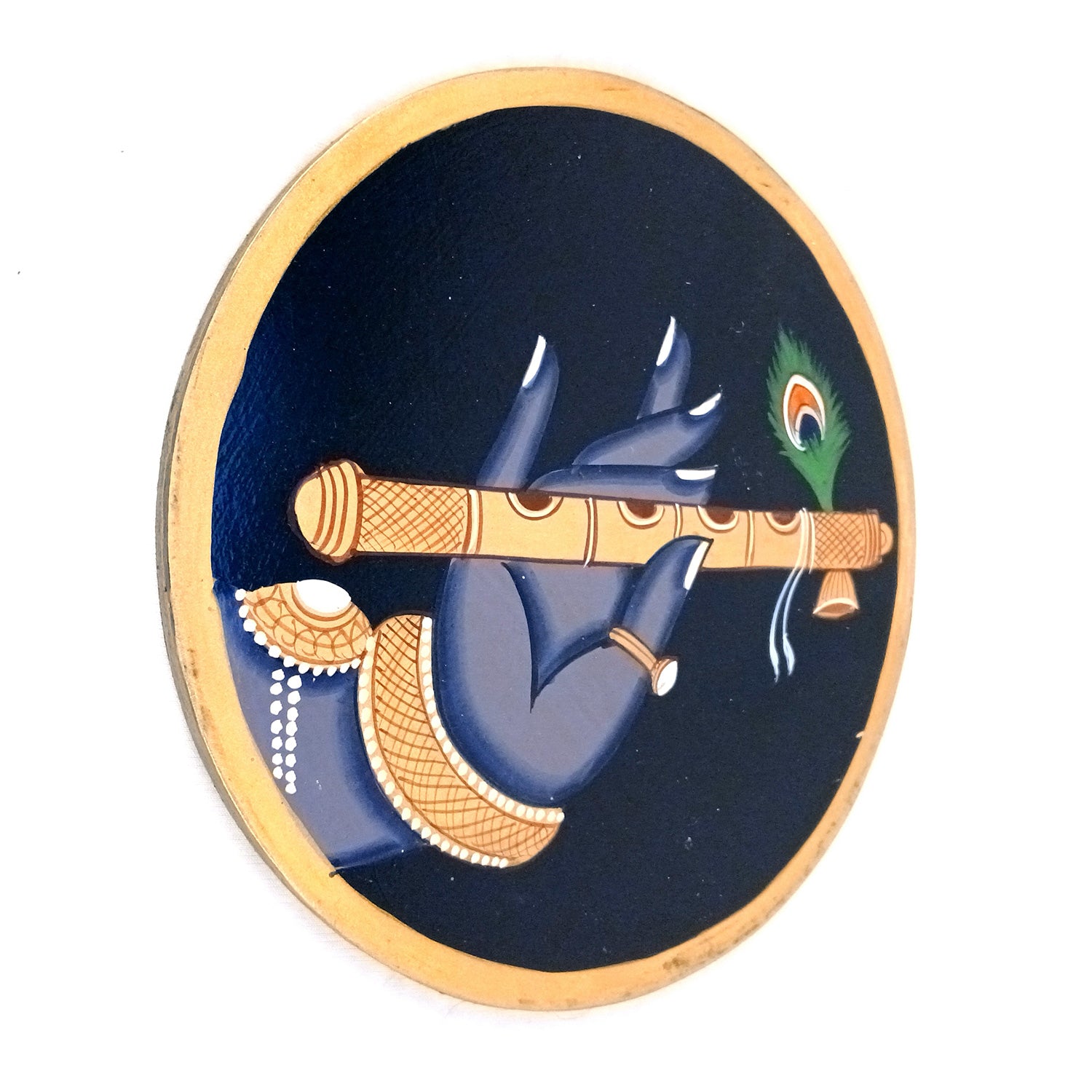Wall Plate | Wooden Pichwai Wall Hanging Plates - Krishna Bansuri In Hand Wall Art - For Home Decor, Living Room, Office | Gift for Housewarming, Festivals - 10 Inch - Apkamart #Colour_Black