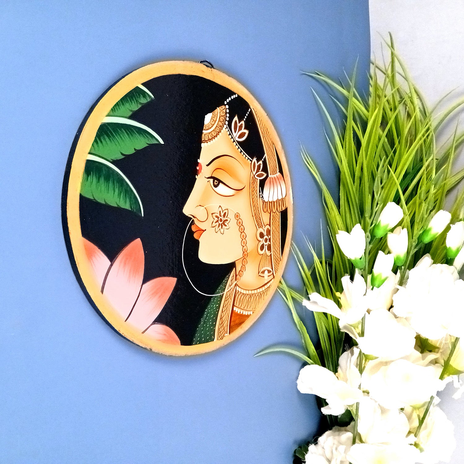 Wall Plate | Wooden Wall Hanging Plates - Bani Thani Lady Wall Art - For Home Decor, Living Room, Bedroom, Office | Gift for Wedding, Housewarming, Festivals - 10 Inch - Apkamart #Colour_Black