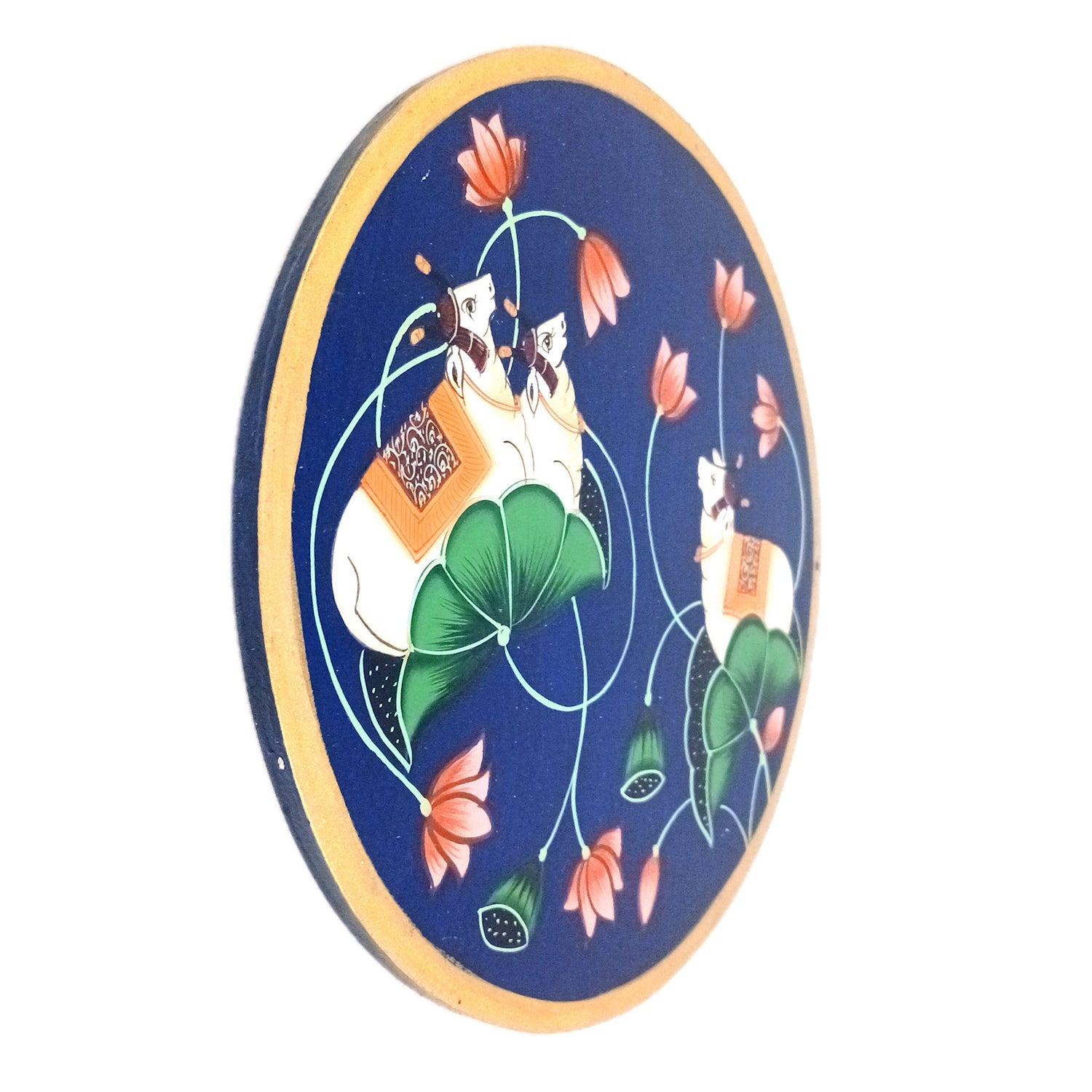 Wall Plate | Wooden Wall Hanging Plates - Pichwai Cow Wall Art - For Home Decor, Living Room, Bedroom, Office | Gift for Wedding, Housewarming, Festivals - 10 Inch - Apkamart #Colour_Blue