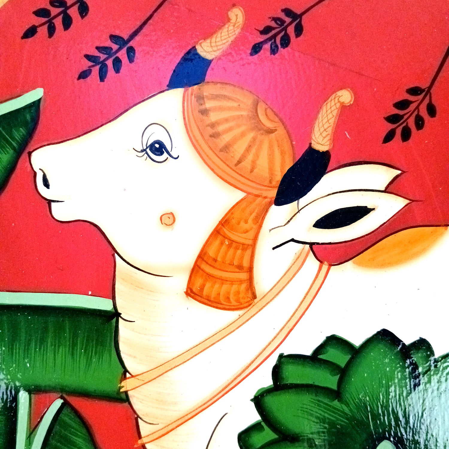 Wall Plate | Wooden Wall Hanging Plates - Pichwai Cow Wall Art - For Home Decor, Living Room, Office | Gift for Wedding, Housewarming, Festivals - 10 Inch - Apkamart #Colour_Red