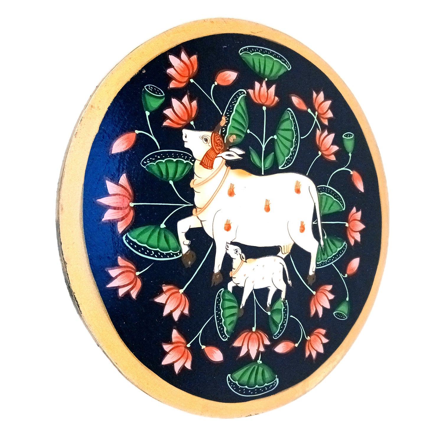 Wall Plate | Wooden Wall Hanging Plates - Pichwai Cow Wall Art - For Home Decor, Living Room, Bedroom, Office | Gift for Wedding, Housewarming & Festivals - 10 Inch - Apkamart #Colour_Black