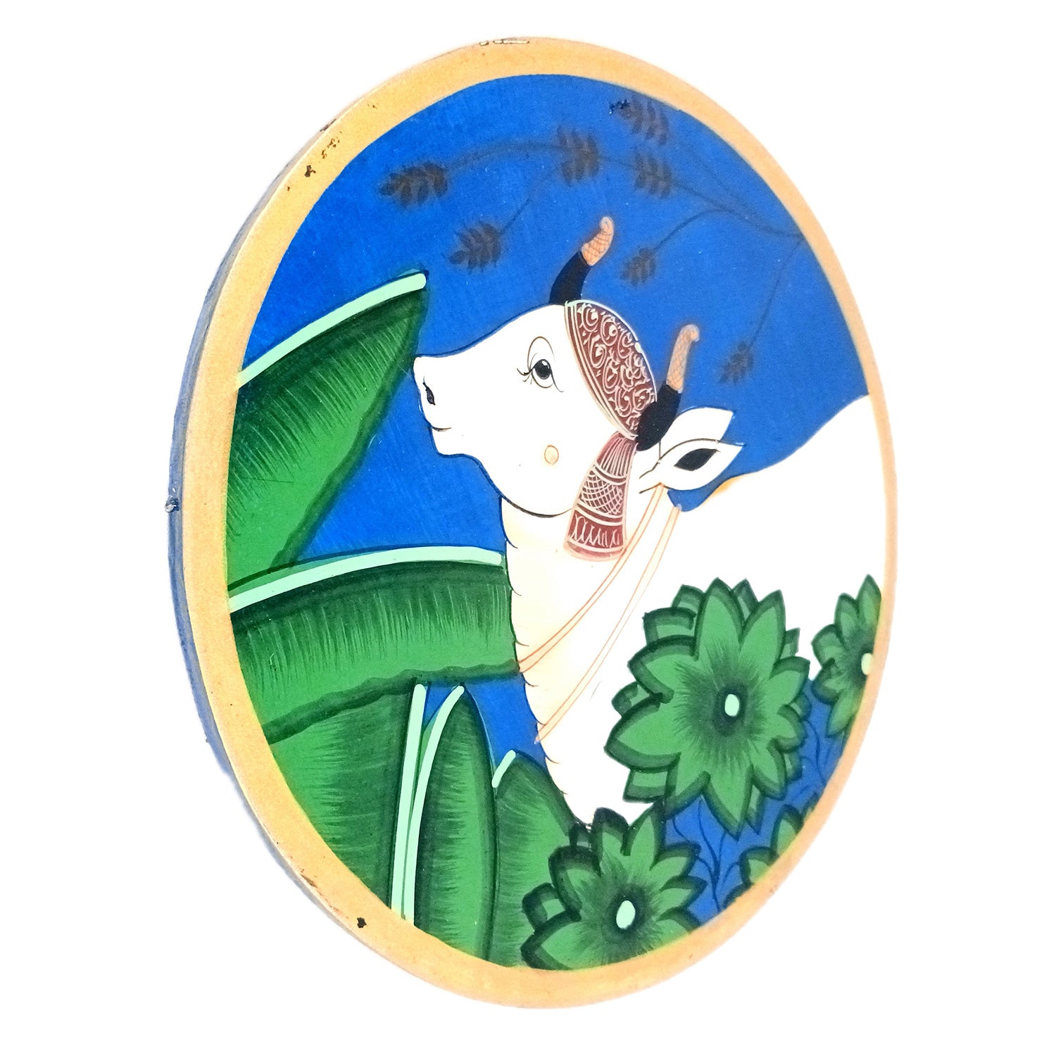 Wall Plate | Wooden Wall Hanging Plates - Pichwai Cow Wall Art - For Home Decor, Living Room, Office | Gift for Wedding, Housewarming, Festivals - 10 Inch - Apkamart #Colour_Blue
