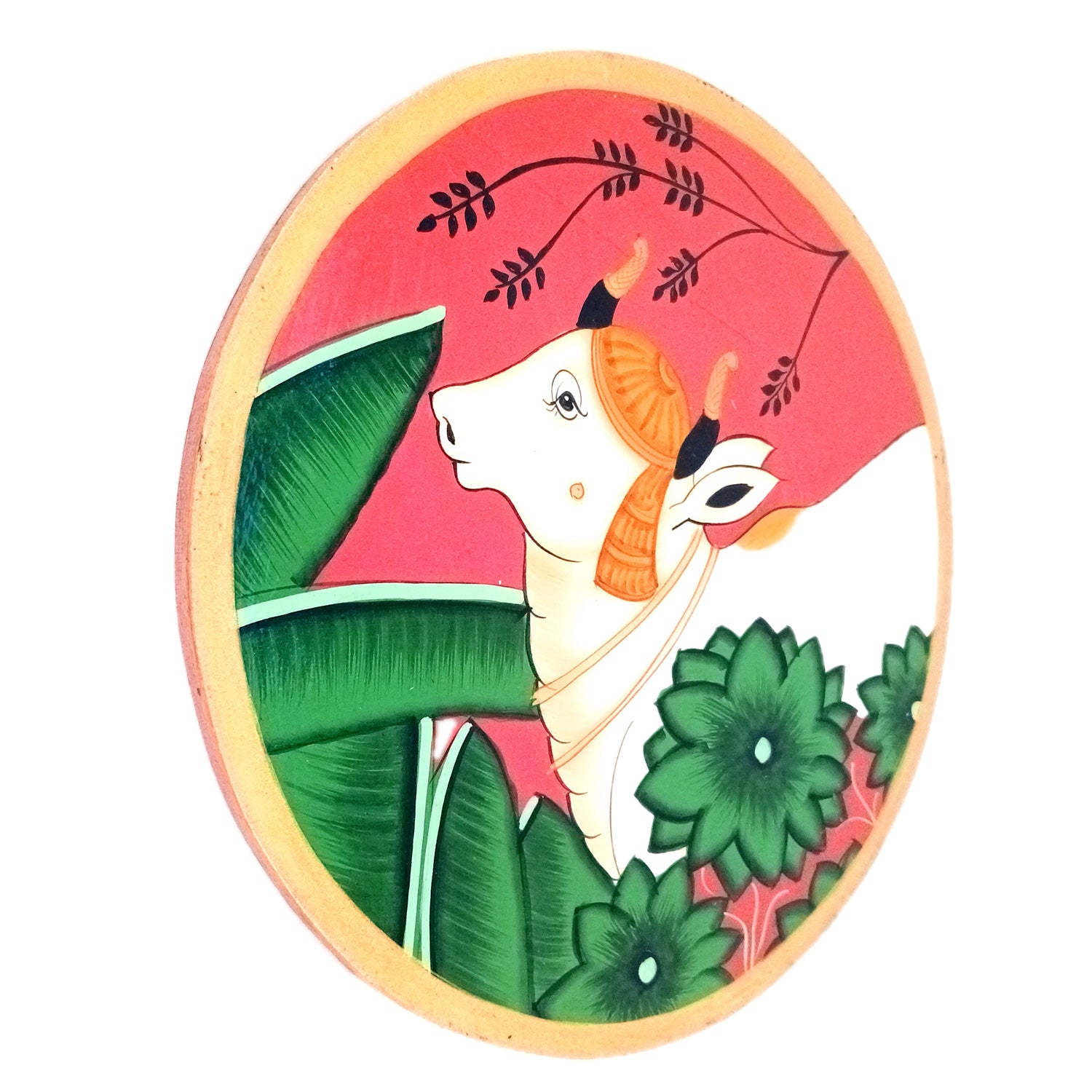 Wall Plate | Wooden Wall Hanging Plates - Pichwai Cow Wall Art - For Home Decor, Living Room, Office | Gift for Wedding, Housewarming, Festivals - 10 Inch - Apkamart #Colour_Red