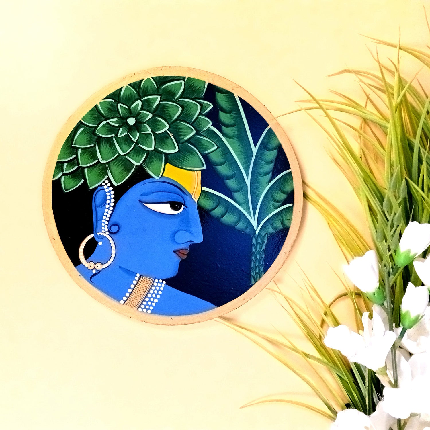 Wall Plate | Wooden Wall Hanging Plates - Krishna Wall Art - For Home Decor, Living Room, Office | Gift for Wedding, Housewarming, Festivals - 10 Inch - Apkamart #Colour_Black
