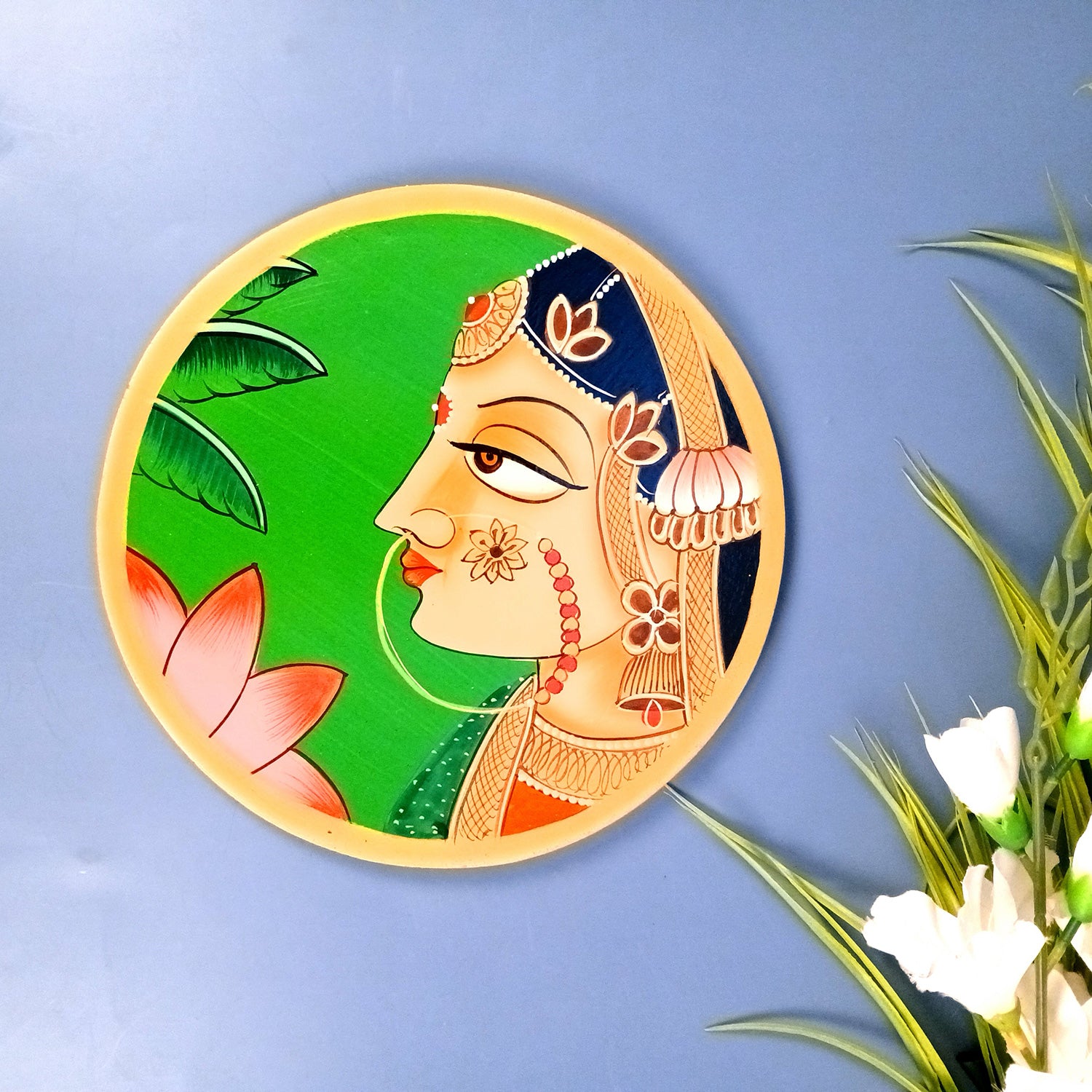 Wall Plate | Wooden Wall Hanging Plates - Bani Thani Lady Wall Art - For Home Decor, Living Room, Bedroom, Office | Gift for Wedding, Housewarming, Festivals - 10 Inch - Apkamart #Colour_Green