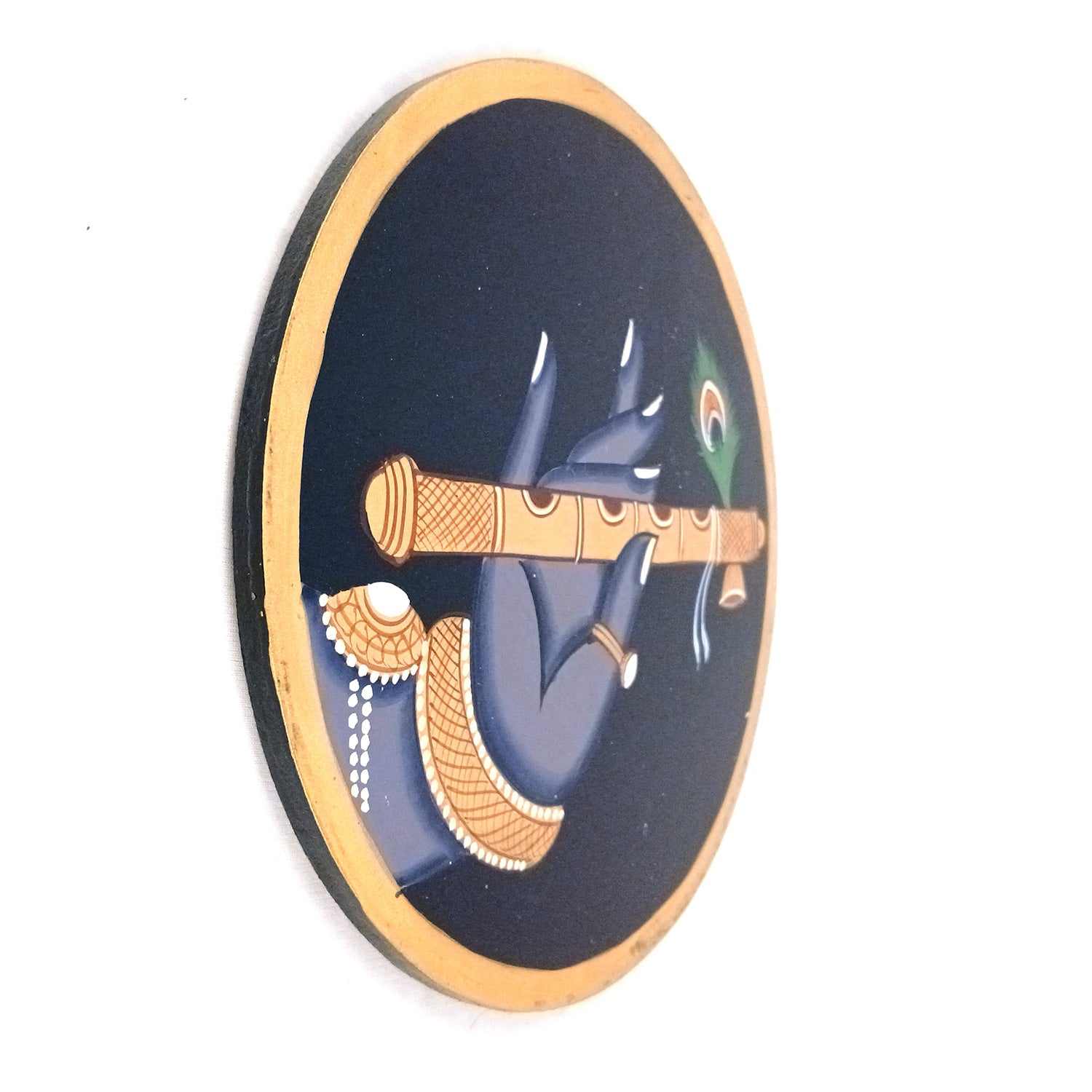 Wall Plate | Wooden Pichwai Wall Hanging Plates - Krishna Bansuri In Hand Wall Art - For Home Decor, Living Room, Office | Gift for Housewarming, Festivals - 10 Inch - Apkamart #Colour_Black