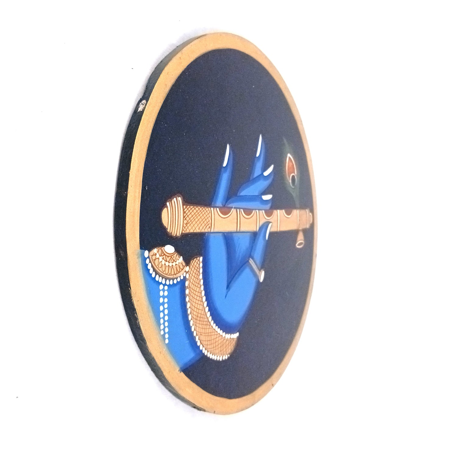 Wall Plate | Wooden Pichwai Wall Hanging Plates - Krishna Bansuri In Hand Wall Art - For Home Decor, Living Room, Office | Gift for Housewarming, Festivals - 10 Inch - Apkamart #Colour_Blue