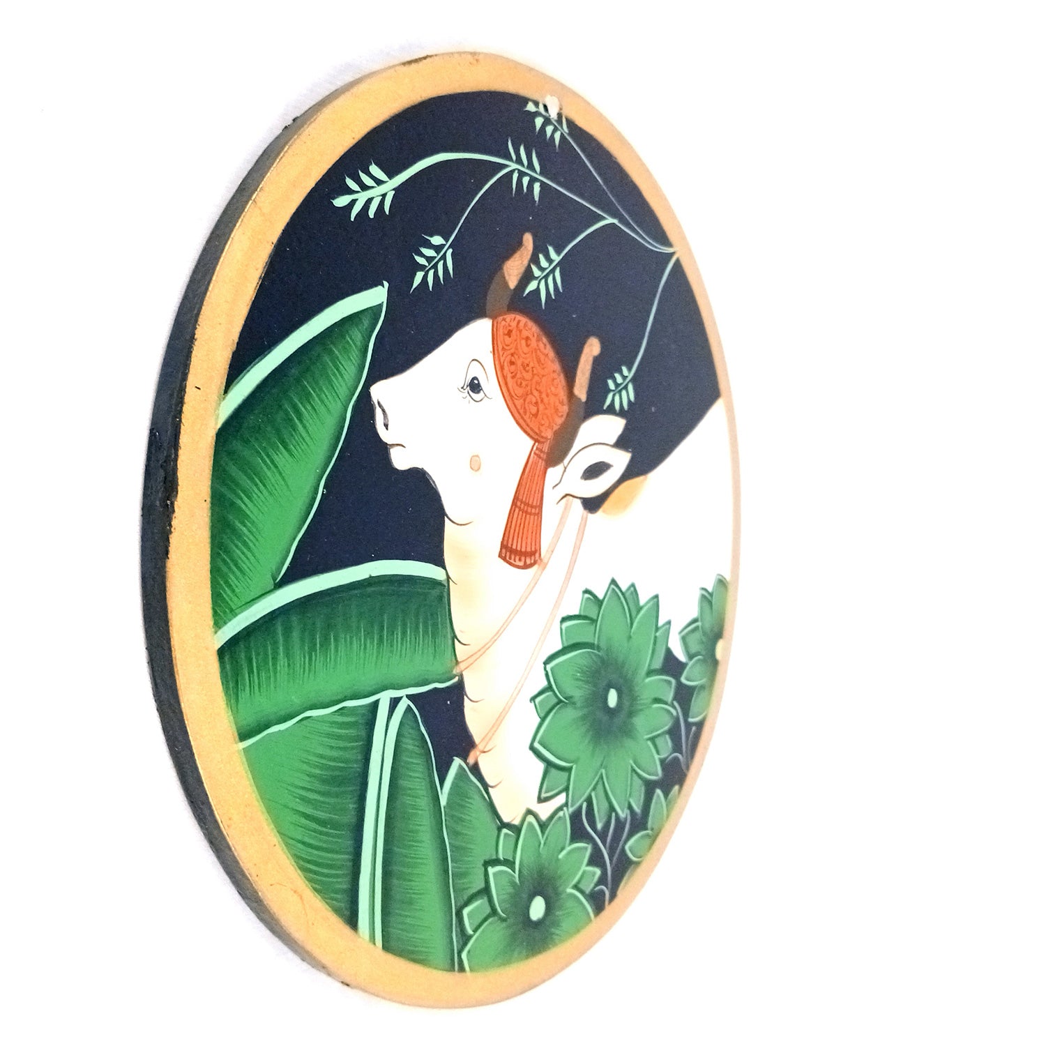 Wall Plate | Wooden Wall Hanging Plates - Pichwai Cow Wall Art - For Home Decor, Living Room, Office | Gift for Wedding, Housewarming, Festivals - 10 Inch - Apkamart #Colour_Black
