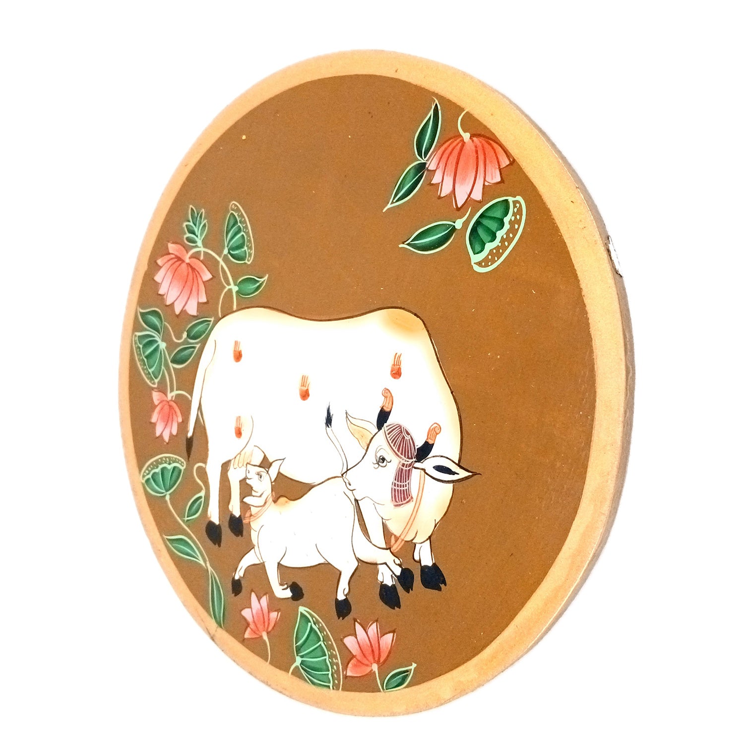 Wall Plate | Wooden Wall Hanging Plates - Pichwai Cow Wall Art - For Home Decor, Living Room, Bedroom, Office | Gift for Wedding, Housewarming - 10 Inch - Apkamart #Colour_Brown
