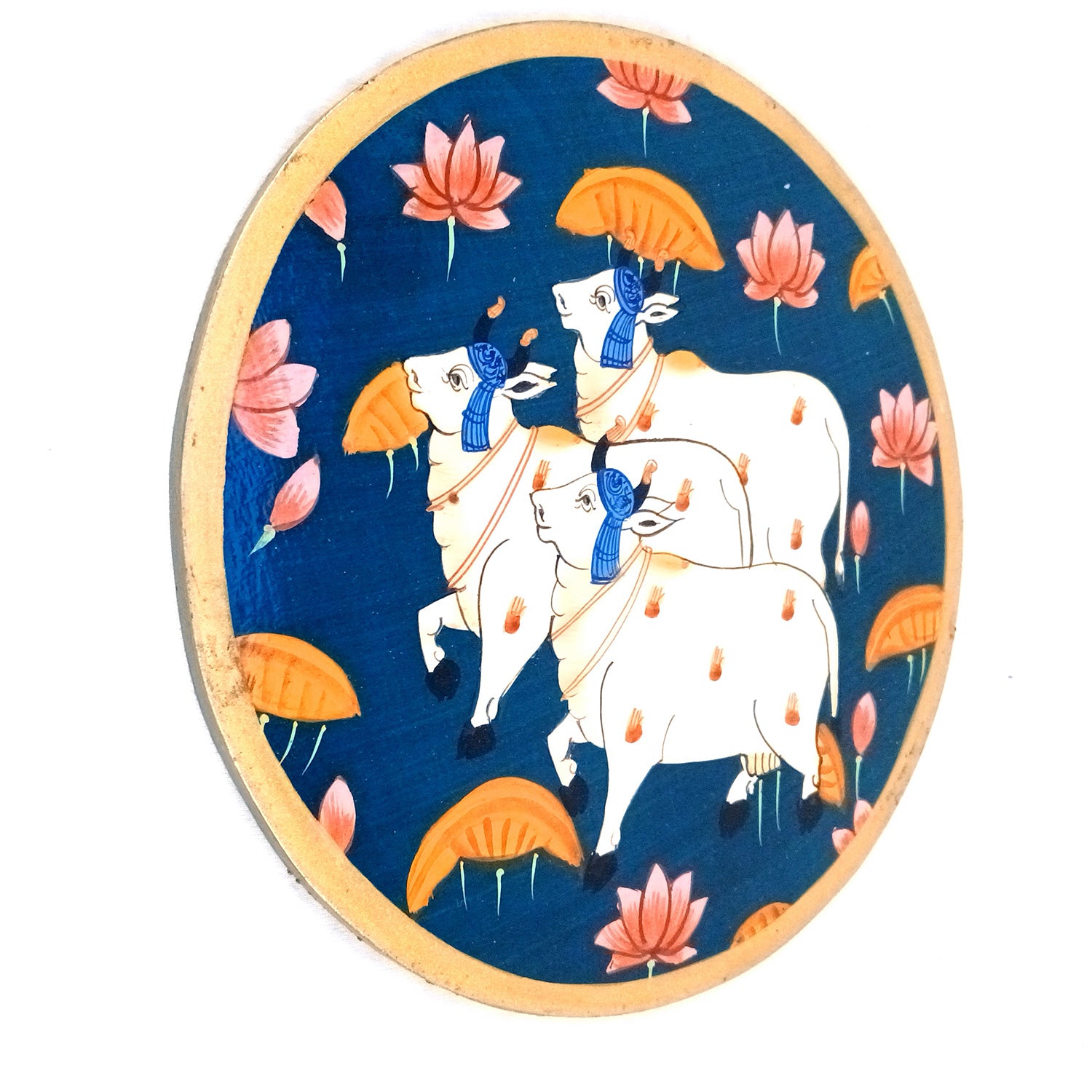 Wall Plate | Wooden Wall Hanging Plates - Pichwai Cow Wall Art - For Home Decor, Living Room, Bedroom | Gift for Wedding, Housewarming, Festivals - 10 Inch - Apkamart #Colour_Blue