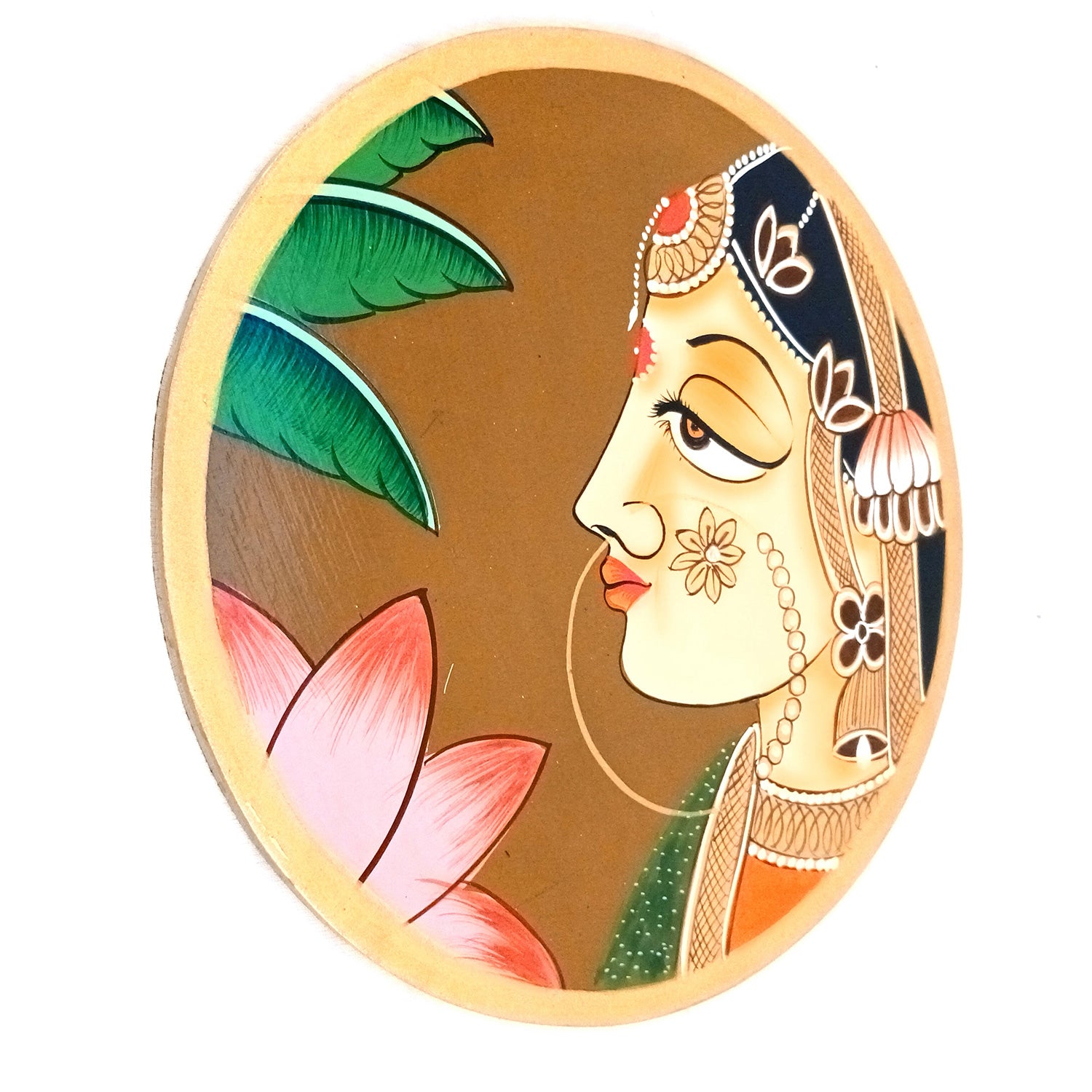 Wall Plate | Wooden Wall Hanging Plates - Bani Thani Lady Wall Art - For Home Decor, Living Room, Bedroom, Office | Gift for Wedding, Housewarming, Festivals - 10 Inch - Apkamart #Colour_Brown