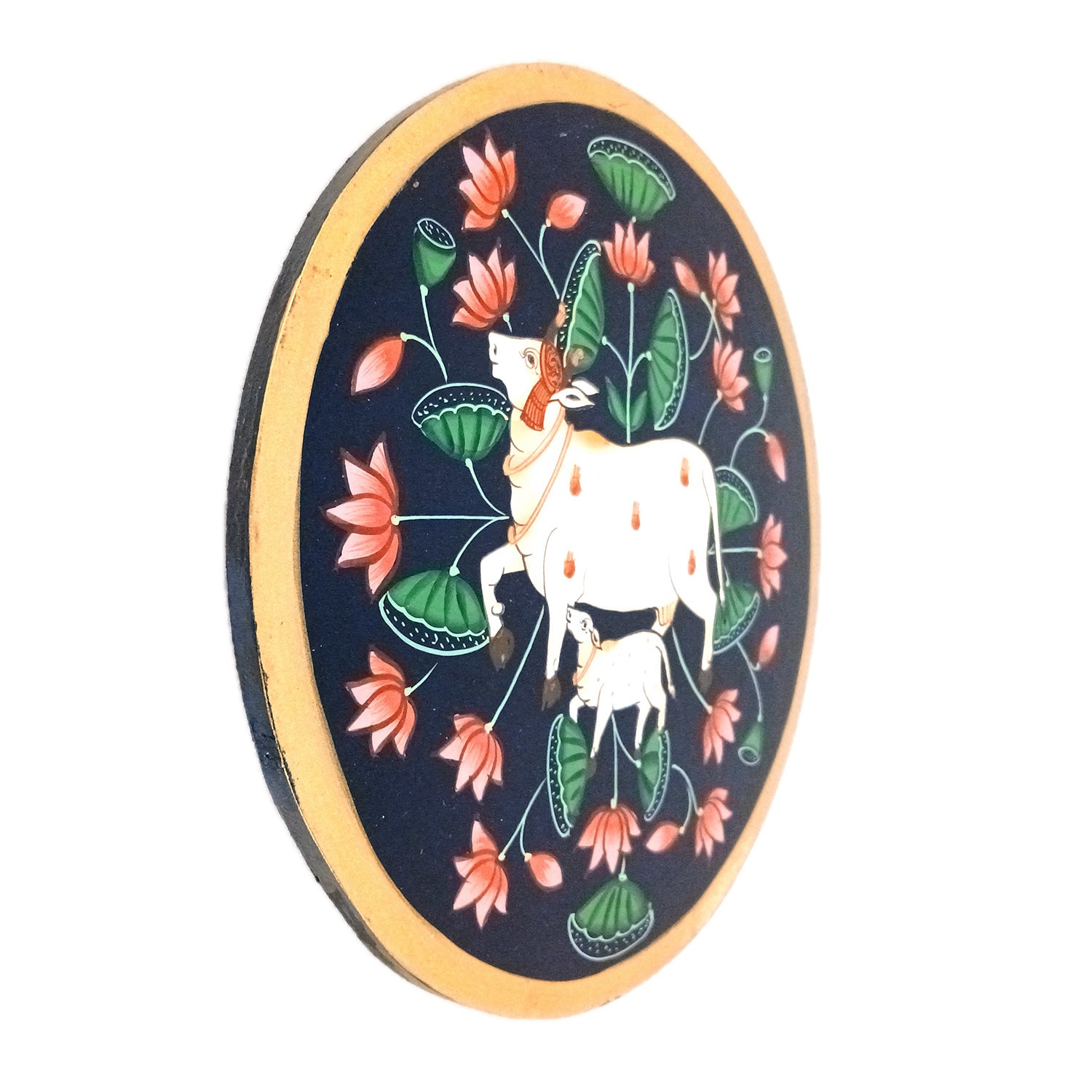 Wall Plate | Wooden Wall Hanging Plates - Pichwai Cow Wall Art - For Home Decor, Living Room, Bedroom, Office | Gift for Wedding, Housewarming & Festivals - 10 Inch - Apkamart #Colour_Black