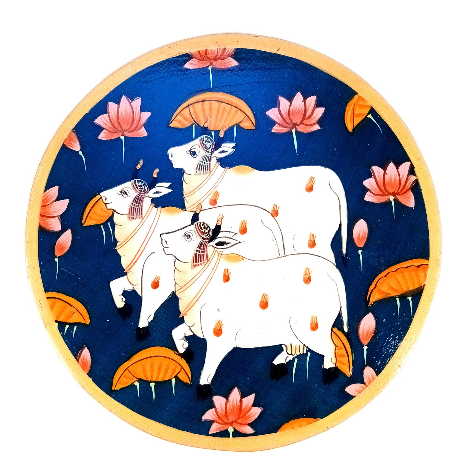 Wall Plate | Wooden Wall Hanging Plates - Pichwai Cow Wall Art - For Home Decor, Living Room, Bedroom | Gift for Wedding, Housewarming, Festivals - 10 Inch - Apkamart #Colour_Blue