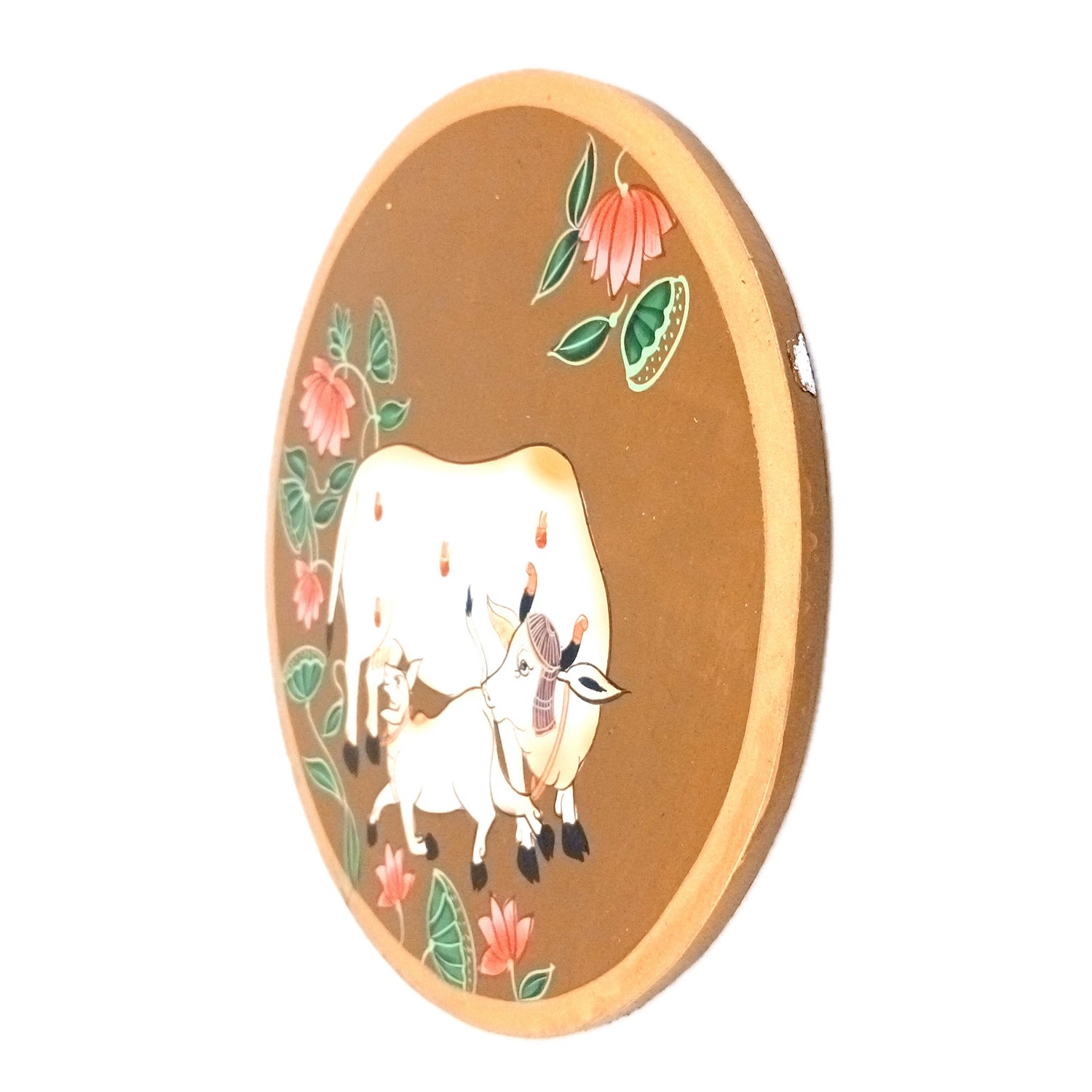 Wall Plate | Wooden Wall Hanging Plates - Pichwai Cow Wall Art - For Home Decor, Living Room, Bedroom, Office | Gift for Wedding, Housewarming - 10 Inch - Apkamart #Colour_Brown