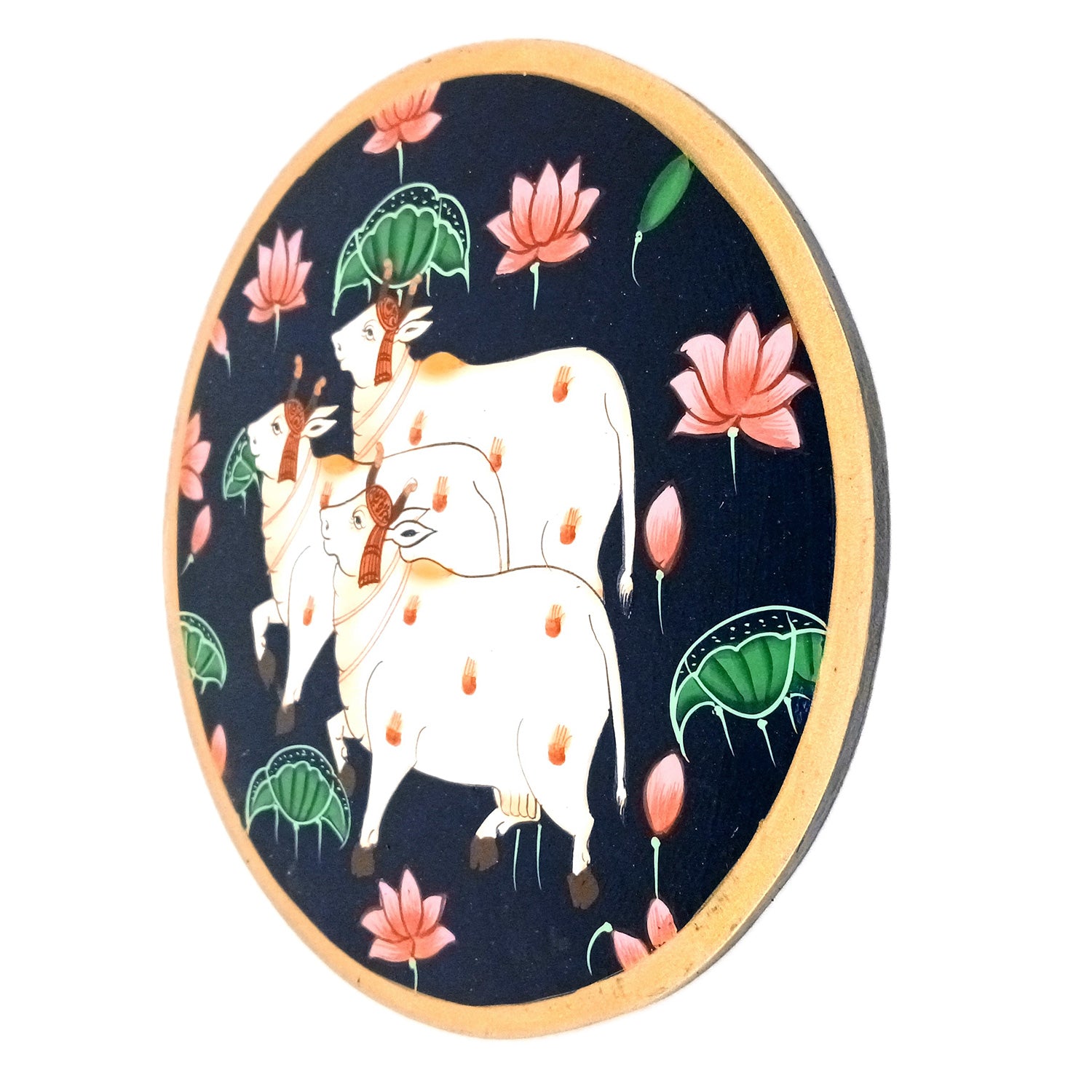 Wall Plate | Wooden Wall Hanging Plates - Pichwai Cow Wall Art - For Home Decor, Living Room, Bedroom | Gift for Wedding, Housewarming, Festivals - 10 Inch - Apkamart #Colour_Black