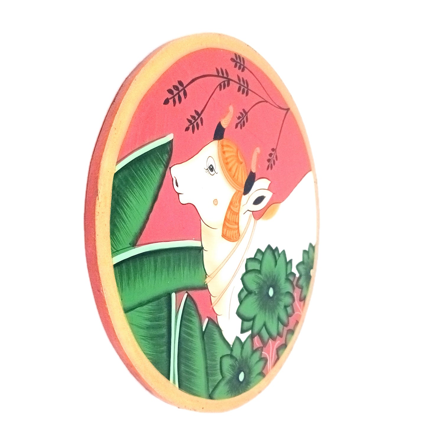 Wall Plate | Wooden Wall Hanging Plates - Pichwai Cow Wall Art - For Home Decor, Living Room, Office | Gift for Wedding, Housewarming, Festivals - 10 Inch - Apkamart #Colour_Red
