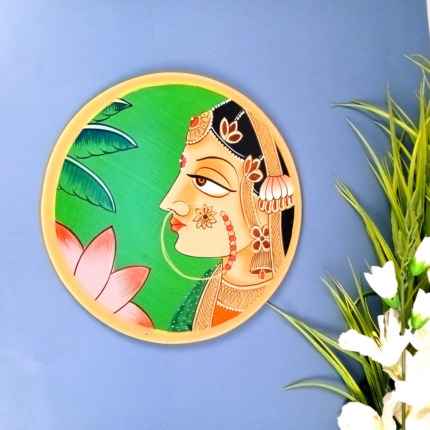 Wall Plate | Wooden Wall Hanging Plates - Bani Thani Lady Wall Art - For Home Decor, Living Room, Bedroom, Office | Gift for Wedding, Housewarming, Festivals - 10 Inch - Apkamart #Colour_Green