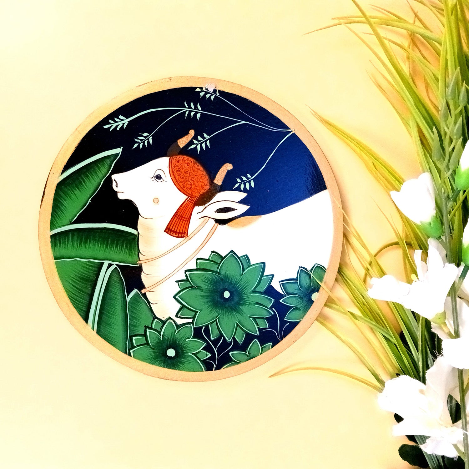 Wall Plate | Wooden Wall Hanging Plates - Pichwai Cow Wall Art - For Home Decor, Living Room, Office | Gift for Wedding, Housewarming, Festivals - 10 Inch - Apkamart #Colour_Black