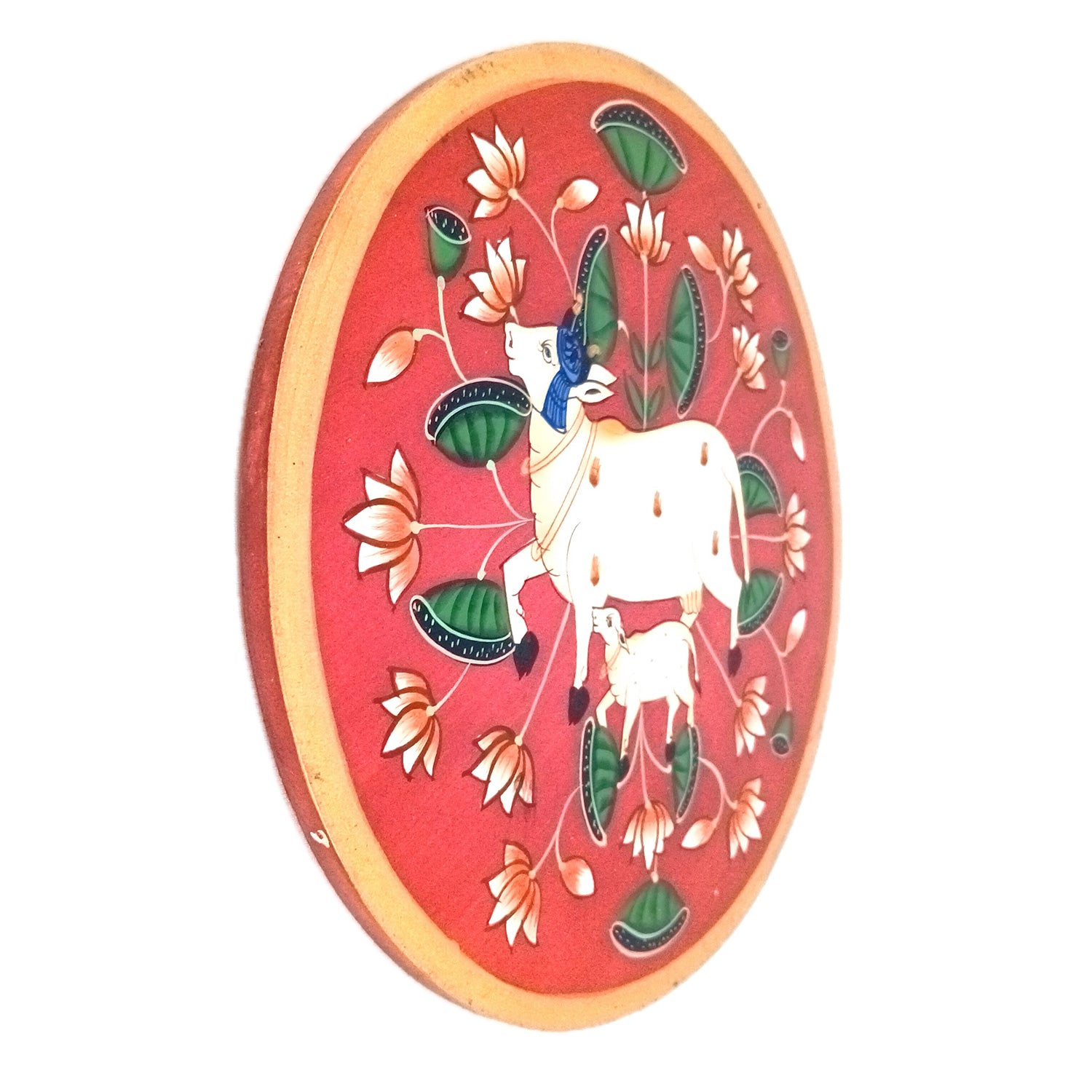 Wall Plate | Wooden Wall Hanging Plates - Pichwai Cow Wall Art - For Home Decor, Living Room, Bedroom, Office | Gift for Wedding, Housewarming & Festivals - 10 Inch - Apkamart #Colour_Red