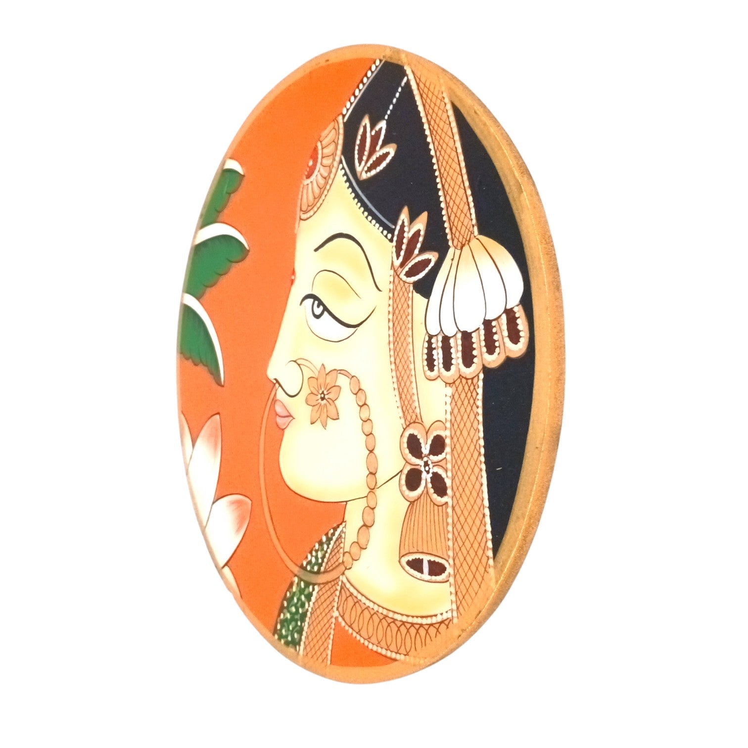 Wooden Wall Plate Wall Hanging – Decorative Plate with Lady Face Design | Handcrafted Wooden Wall Art for Home Decor, Living Room & Gifting - 10 Inch - Apkamart