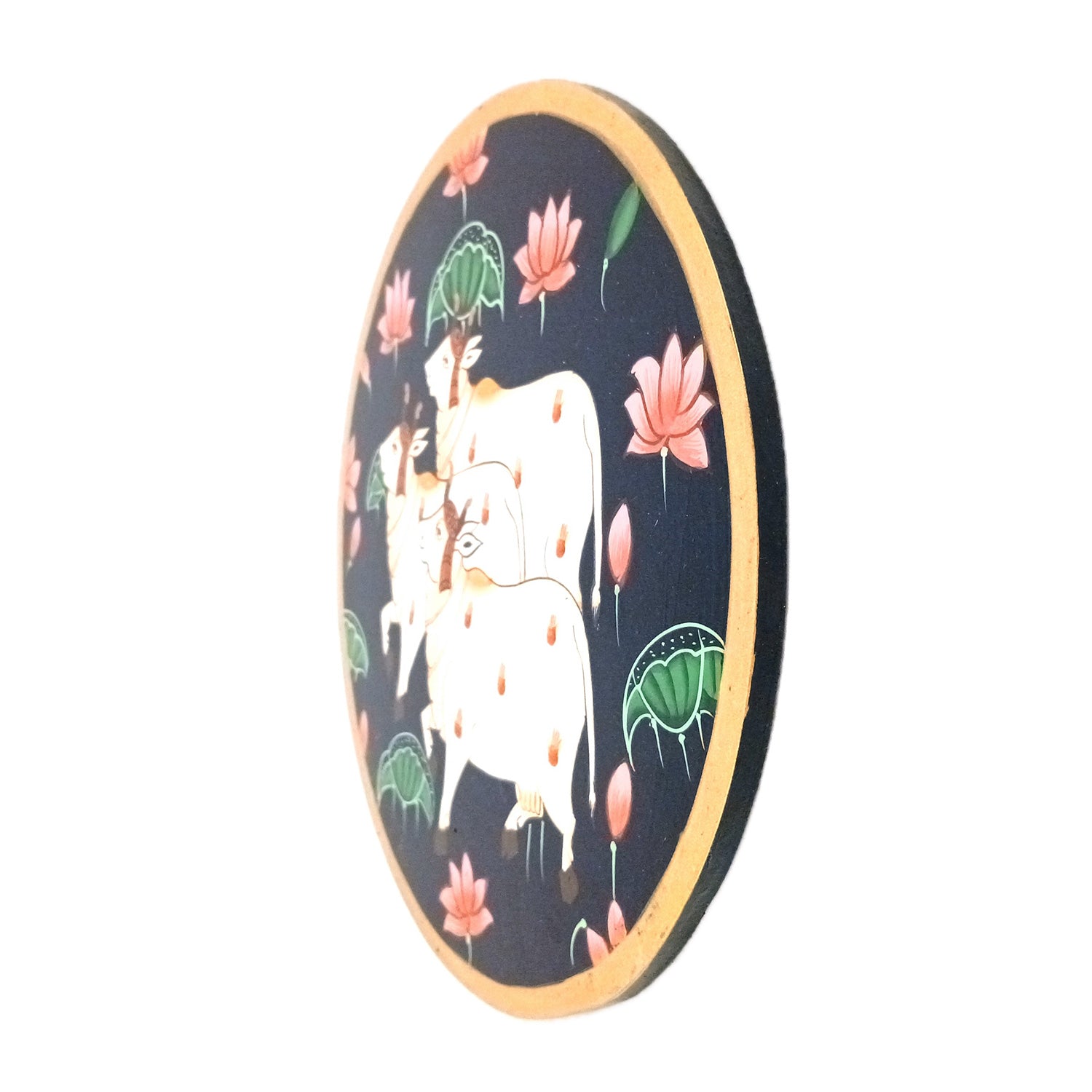 Wall Plate | Wooden Wall Hanging Plates - Pichwai Cow Wall Art - For Home Decor, Living Room, Bedroom | Gift for Wedding, Housewarming, Festivals - 10 Inch - Apkamart #Colour_Black