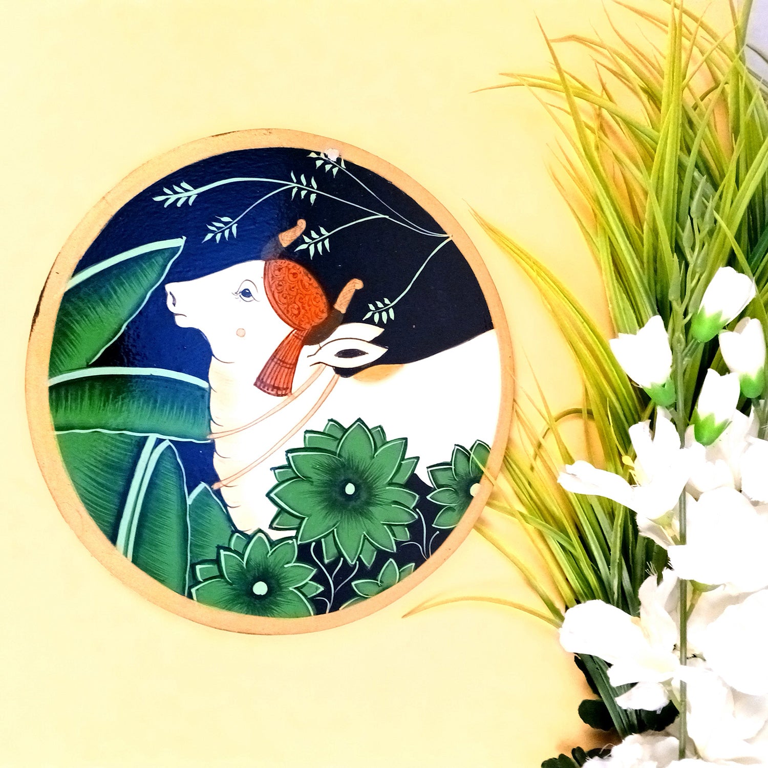 Wall Plate | Wooden Wall Hanging Plates - Pichwai Cow Wall Art - For Home Decor, Living Room, Office | Gift for Wedding, Housewarming, Festivals - 10 Inch - Apkamart #Colour_Black