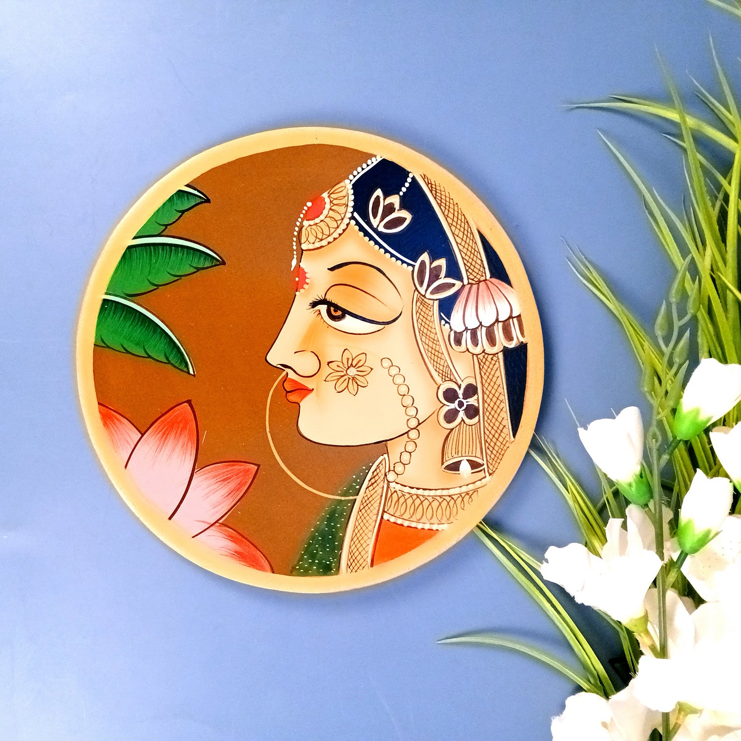Wall Plate | Wooden Wall Hanging Plates - Bani Thani Lady Wall Art - For Home Decor, Living Room, Bedroom, Office | Gift for Wedding, Housewarming, Festivals - 10 Inch - Apkamart #Colour_Brown