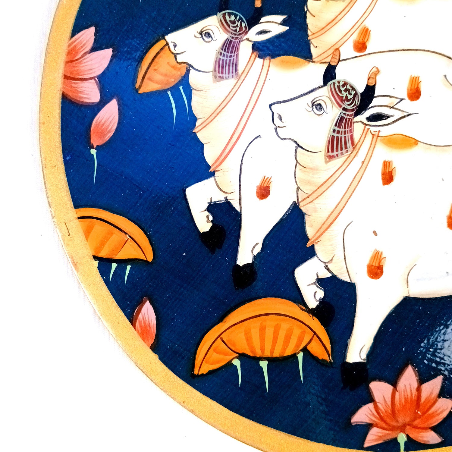 Wall Plate | Wooden Wall Hanging Plates - Pichwai Cow Wall Art - For Home Decor, Living Room, Bedroom | Gift for Wedding, Housewarming, Festivals - 10 Inch - Apkamart #Colour_Blue