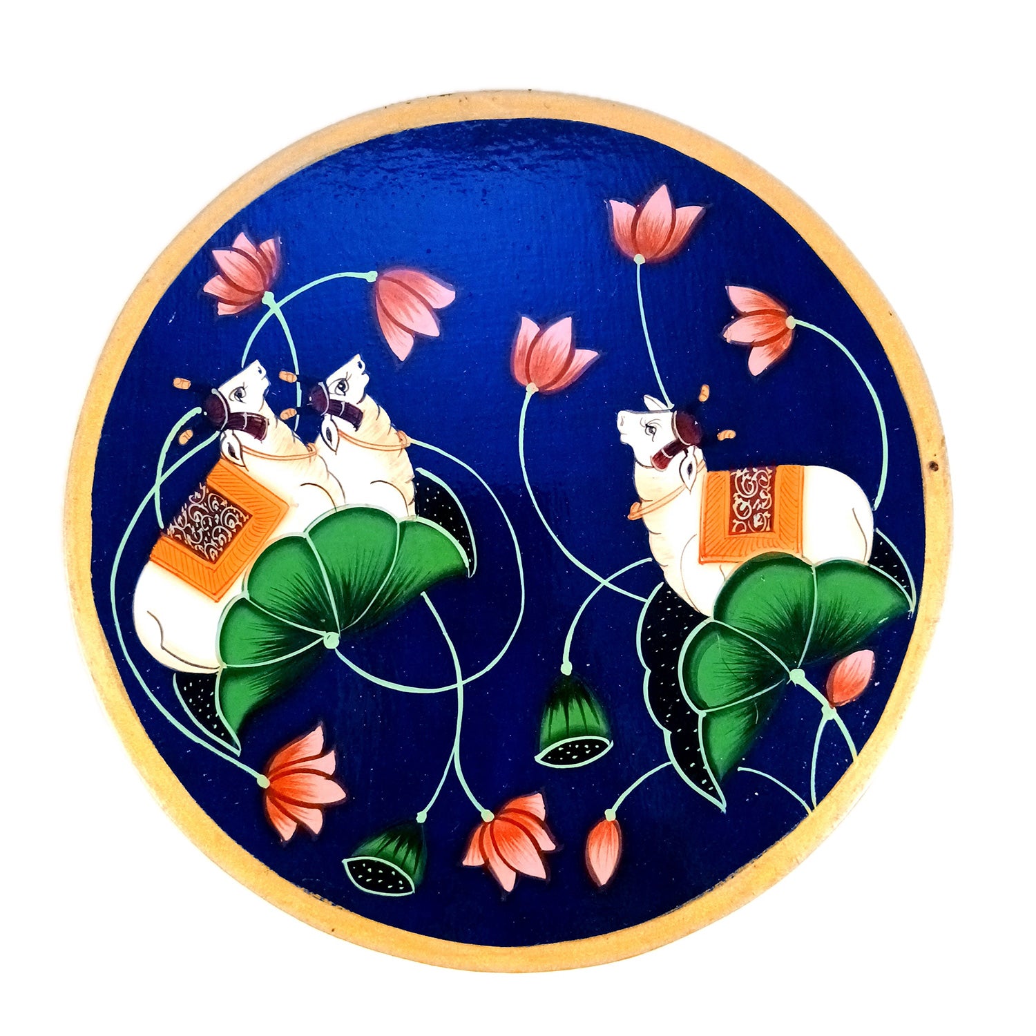 Wall Plate | Wooden Wall Hanging Plates - Pichwai Cow Wall Art - For Home Decor, Living Room, Bedroom, Office | Gift for Wedding, Housewarming, Festivals - 10 Inch - Apkamart #Colour_Blue