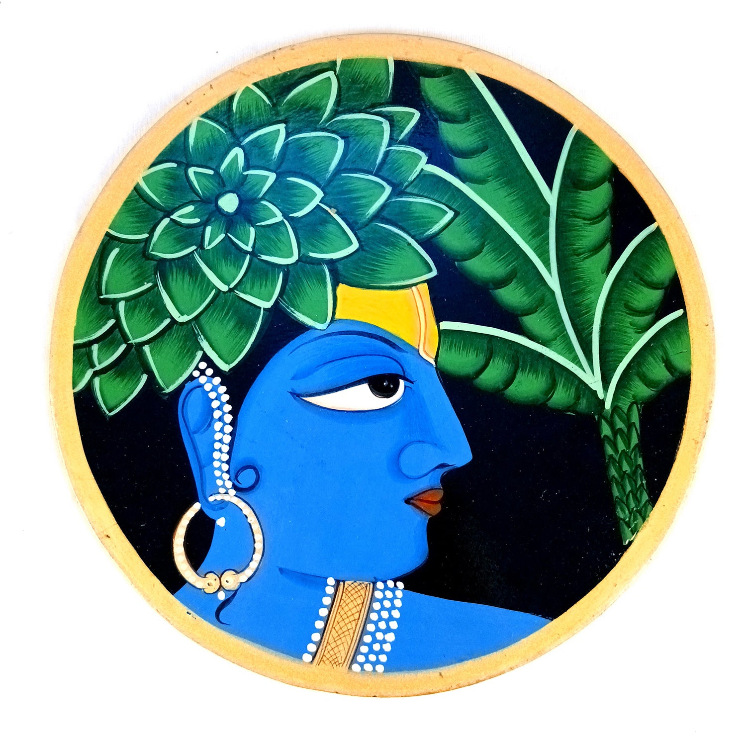 Wall Plate | Wooden Wall Hanging Plates - Krishna Wall Art - For Home Decor, Living Room, Office | Gift for Wedding, Housewarming, Festivals - 10 Inch - Apkamart #Colour_Black