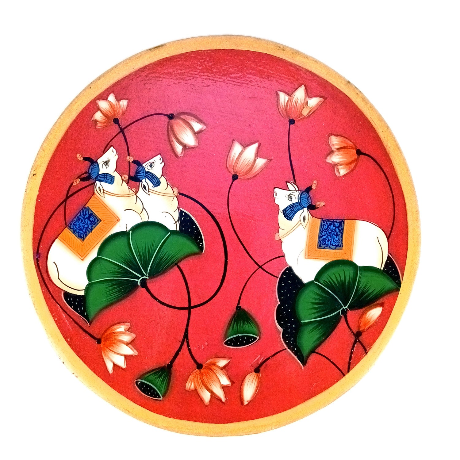Wall Plate | Wooden Wall Hanging Plates - Pichwai Cow Wall Art - For Home Decor, Living Room, Bedroom, Office | Gift for Wedding, Housewarming, Festivals - 10 Inch - Apkamart #Colour_Red