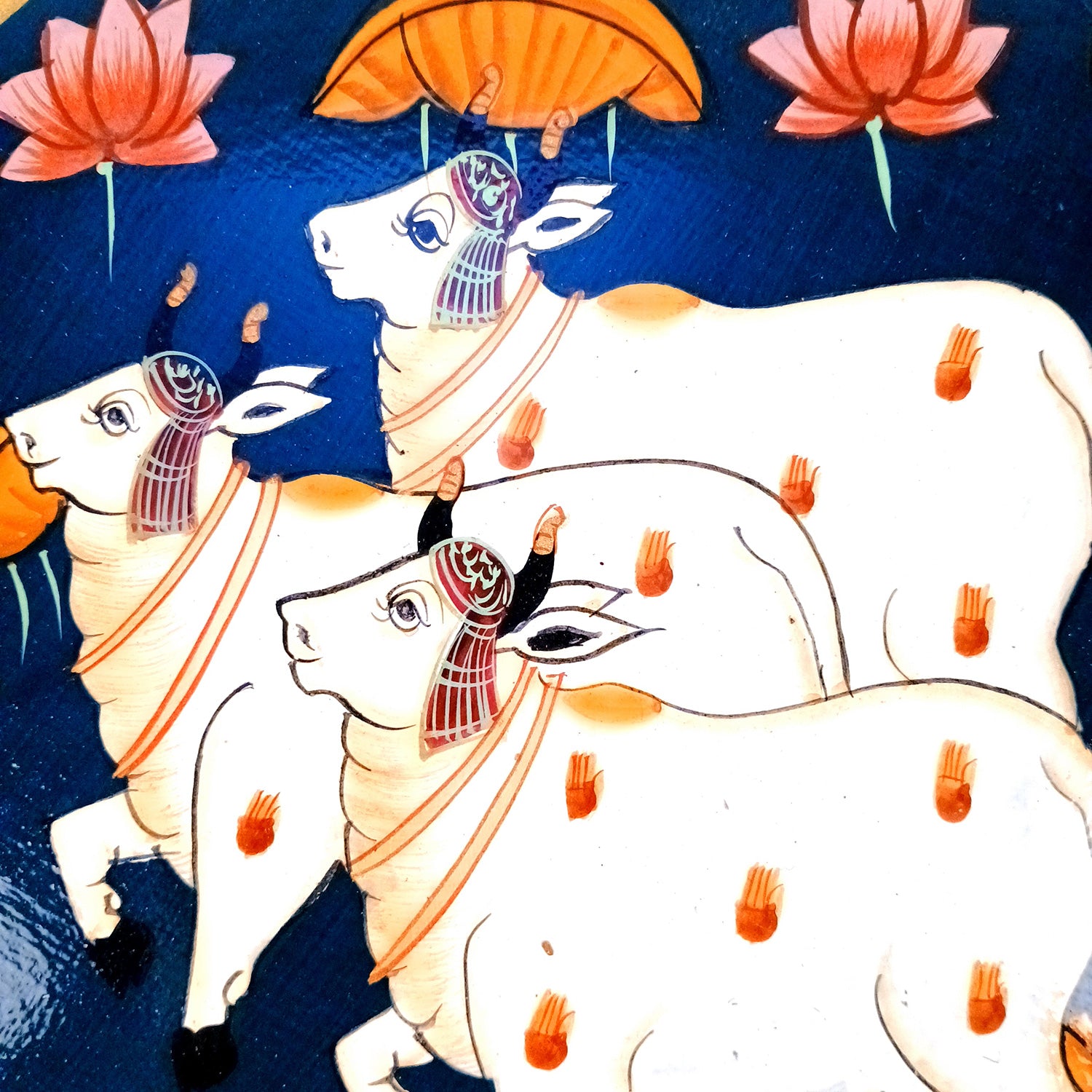 Wall Plate | Wooden Wall Hanging Plates - Pichwai Cow Wall Art - For Home Decor, Living Room, Bedroom | Gift for Wedding, Housewarming, Festivals - 10 Inch - Apkamart #Colour_Blue