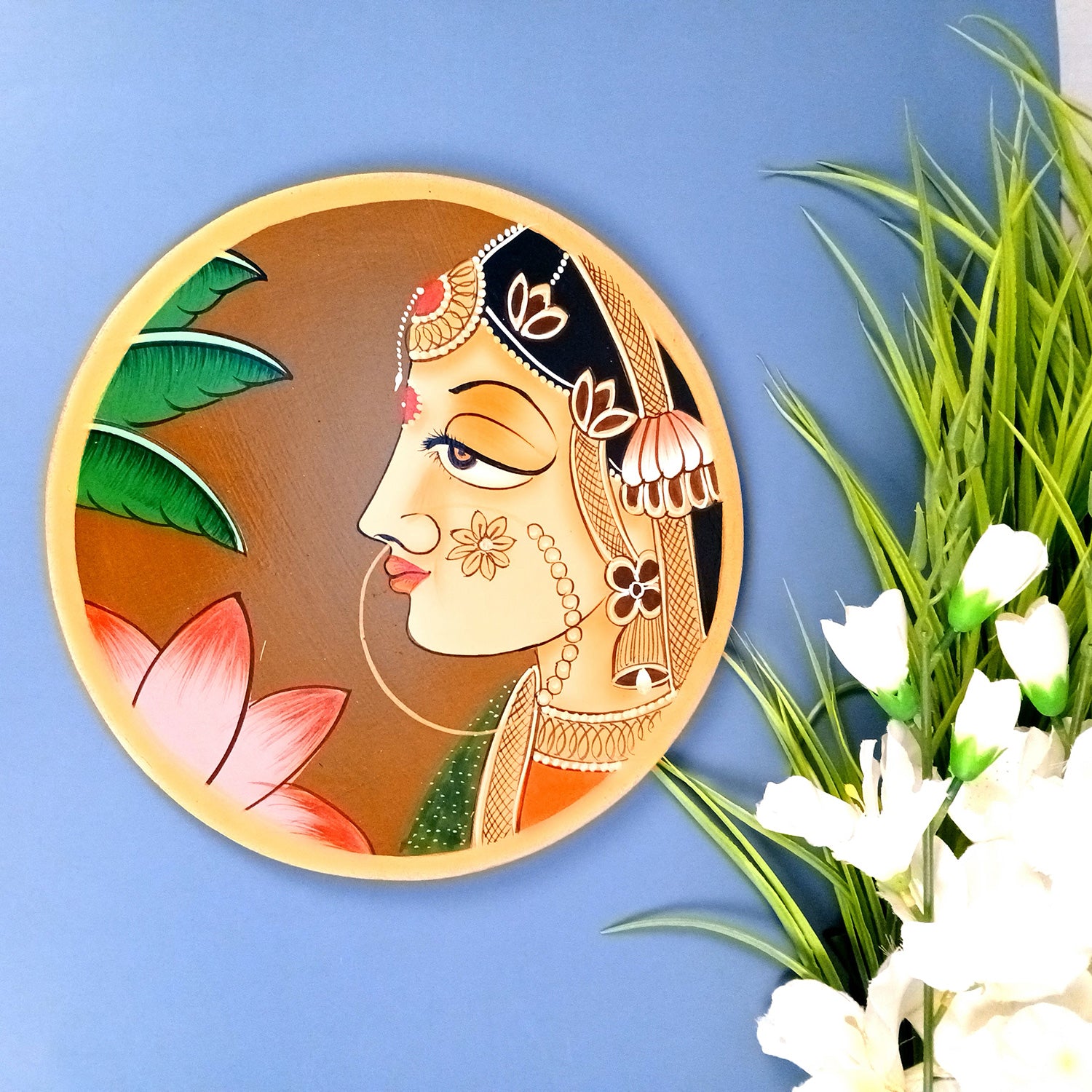 Wall Plate | Wooden Wall Hanging Plates - Bani Thani Lady Wall Art - For Home Decor, Living Room, Bedroom, Office | Gift for Wedding, Housewarming, Festivals - 10 Inch - Apkamart #Colour_Brown