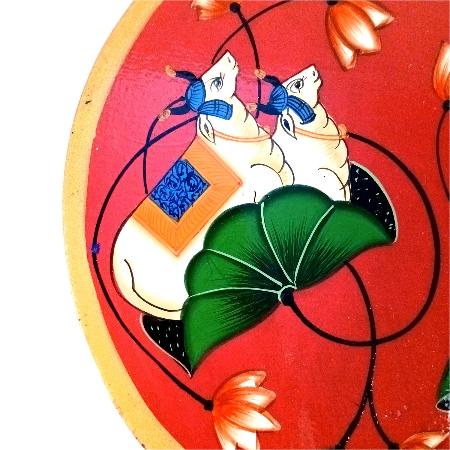 Wall Plate | Wooden Wall Hanging Plates - Pichwai Cow Wall Art - For Home Decor, Living Room, Bedroom, Office | Gift for Wedding, Housewarming, Festivals - 10 Inch - Apkamart #Colour_Red