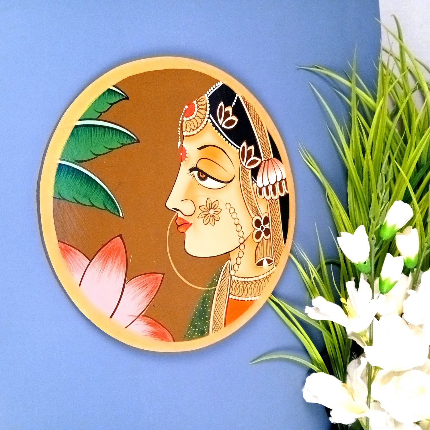 Wall Plate | Wooden Wall Hanging Plates - Bani Thani Lady Wall Art - For Home Decor, Living Room, Bedroom, Office | Gift for Wedding, Housewarming, Festivals - 10 Inch - Apkamart #Colour_Brown