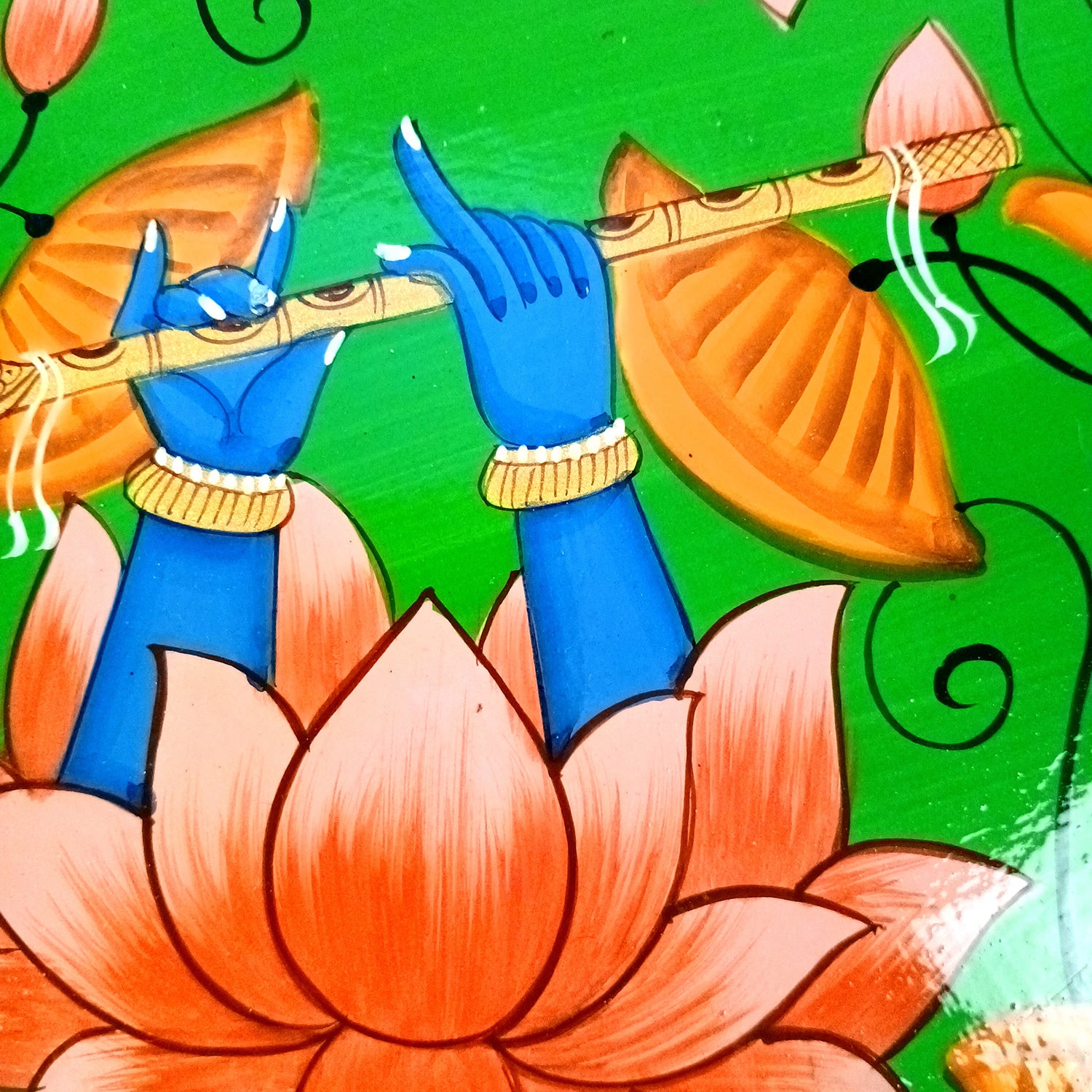 Wall Plate | Wooden Wall Hanging Plates - Lotus Design With Krishna Bansuri - For Home Decor, Living Room, Bedroom | Gift for Wedding, Housewarming - 10 Inch - Apkamart #Colour_Green