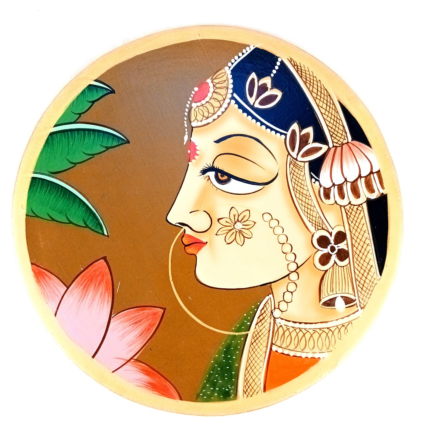 Wall Plate | Wooden Wall Hanging Plates - Bani Thani Lady Wall Art - For Home Decor, Living Room, Bedroom, Office | Gift for Wedding, Housewarming, Festivals - 10 Inch - Apkamart #Colour_Brown