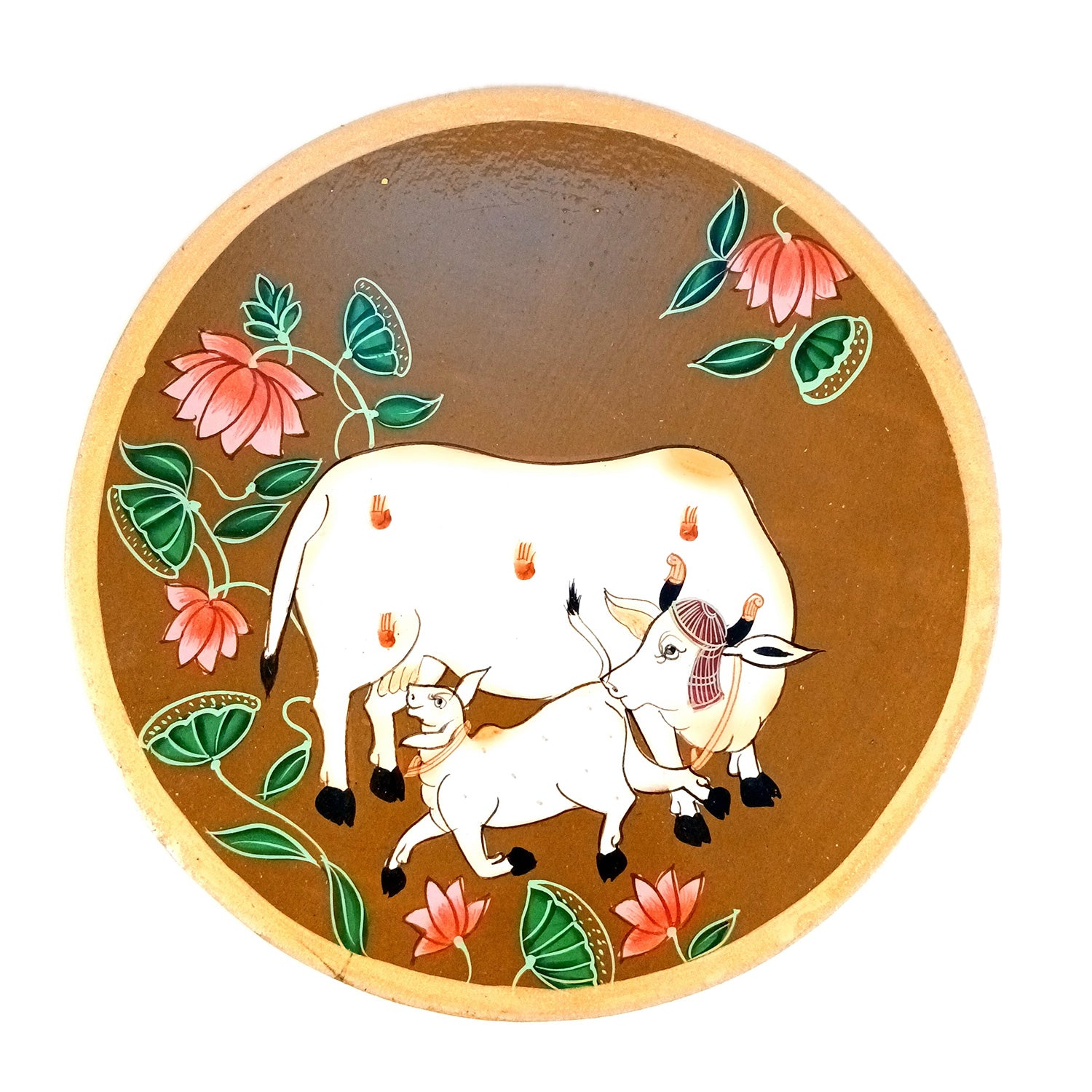 Wall Plate | Wooden Wall Hanging Plates - Pichwai Cow Wall Art - For Home Decor, Living Room, Bedroom, Office | Gift for Wedding, Housewarming - 10 Inch - Apkamart #Colour_Brown