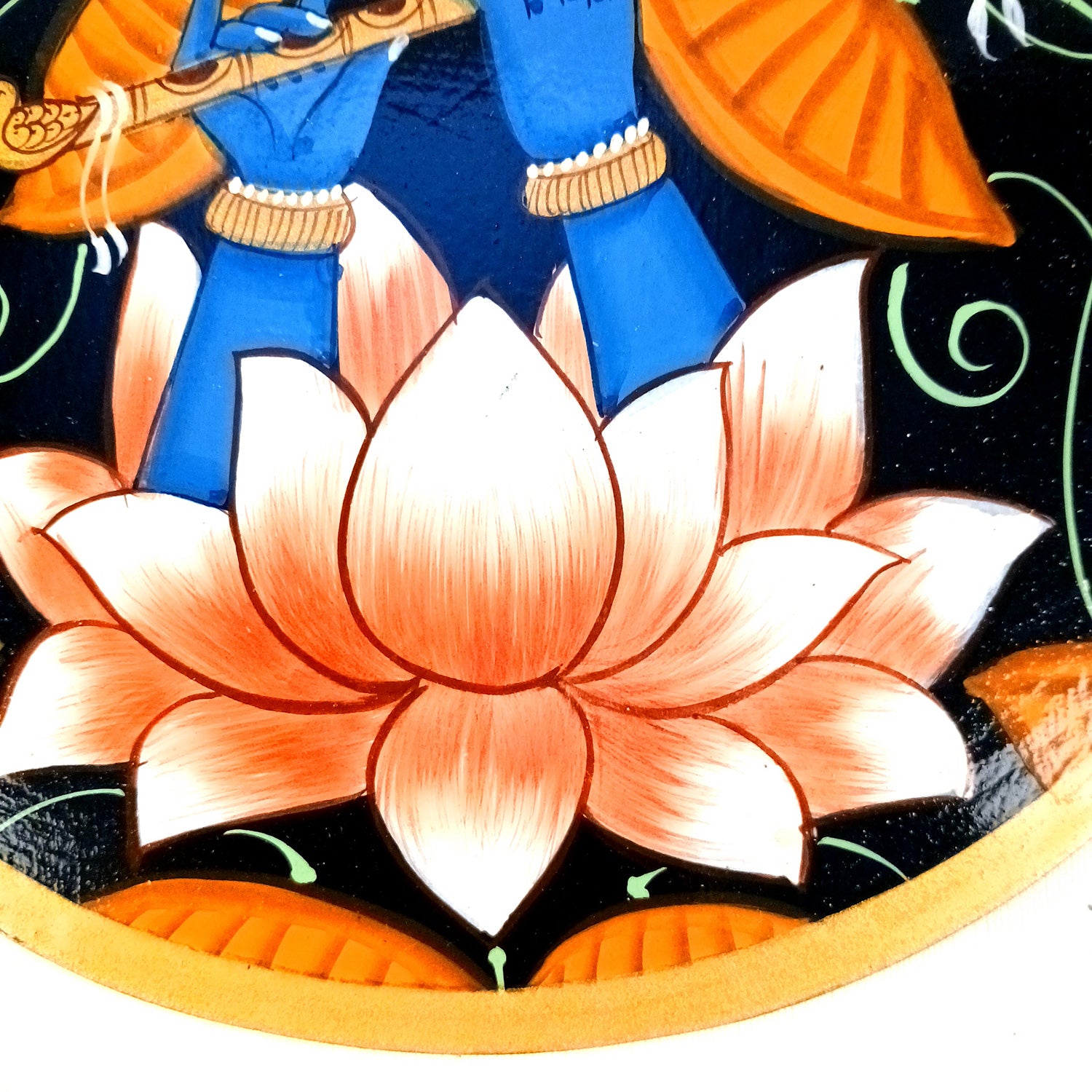 Wall Plate | Wooden Wall Hanging Plates - Lotus Design With Krishna Bansuri - For Home Decor, Living Room, Bedroom | Gift for Wedding, Housewarming - 10 Inch - Apkamart #Colour_Black